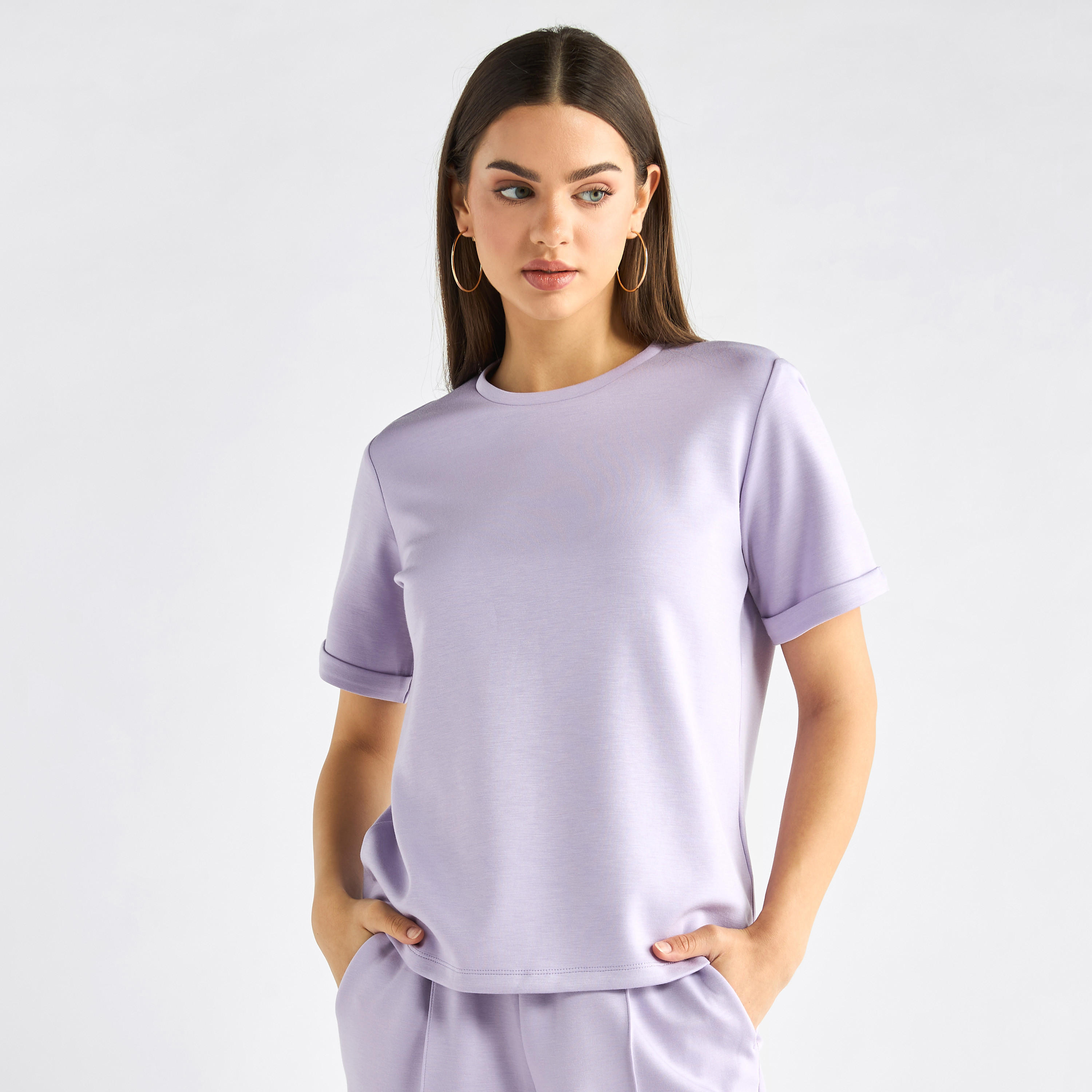 طقم بنطلون وتيشيرت بياقة ضيقة-women-clothing-coordsets-image-17