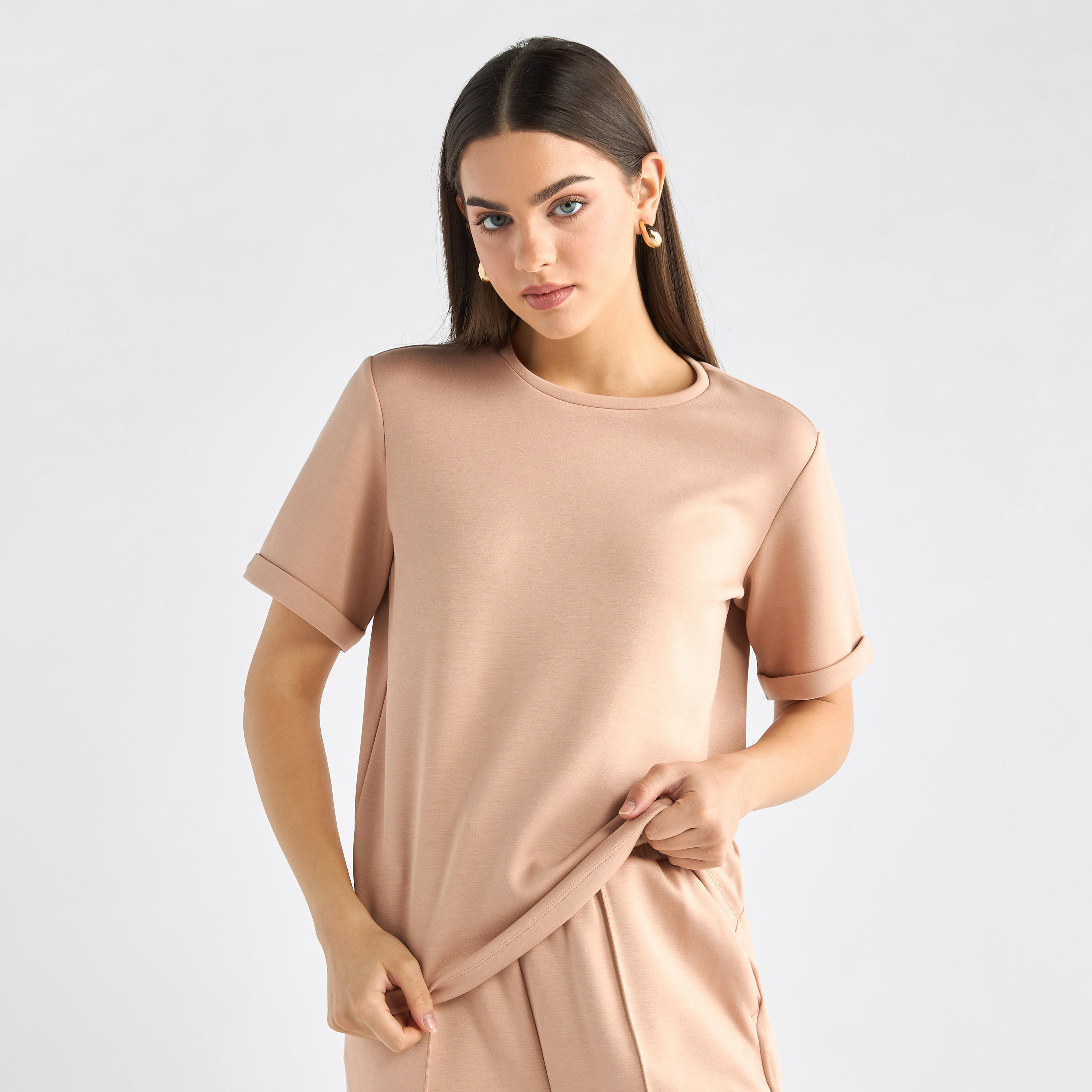 طقم بنطلون وتيشيرت بياقة ضيقة-women-clothing-coordsets-image-2