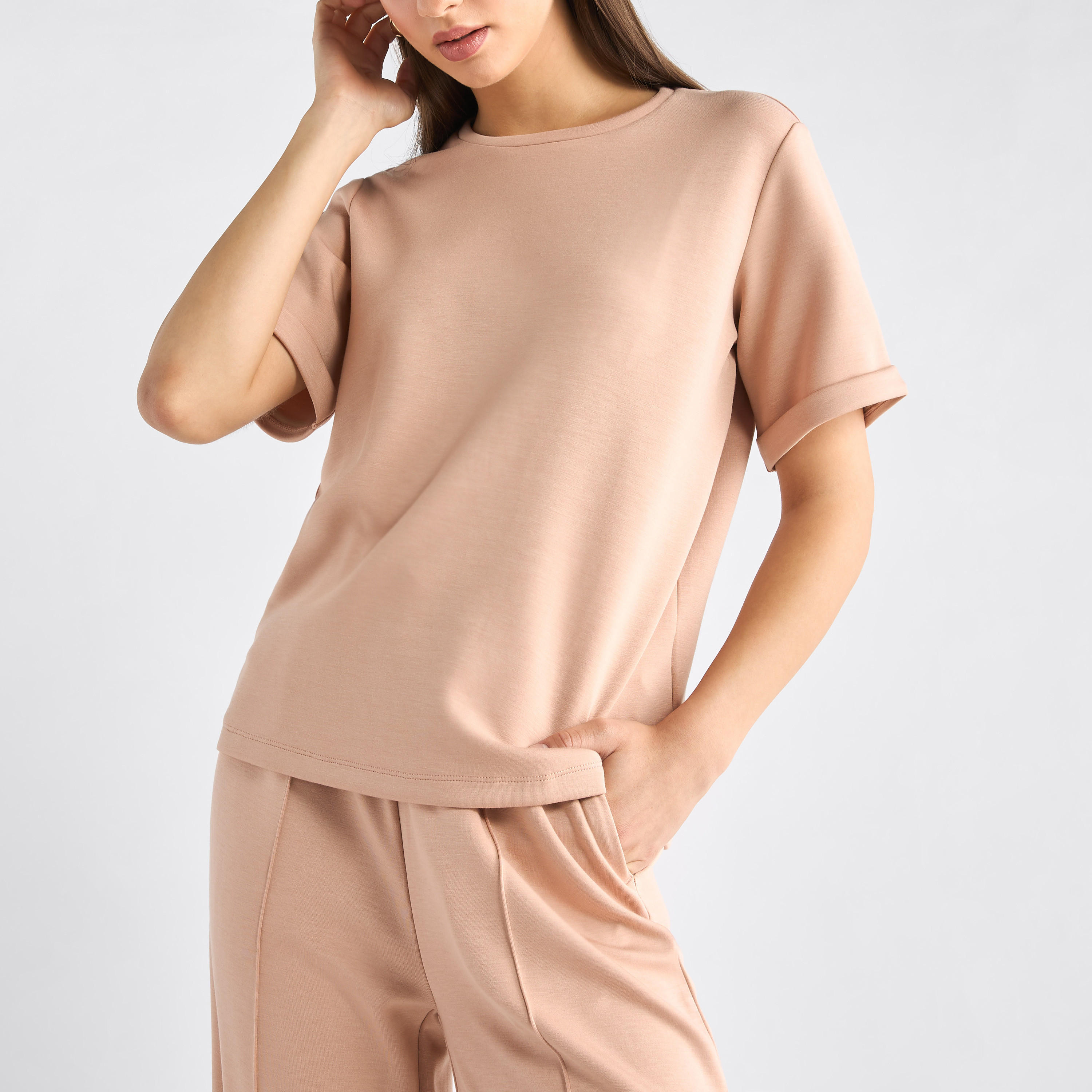 طقم بنطلون وتيشيرت بياقة ضيقة-women-clothing-coordsets-image-5