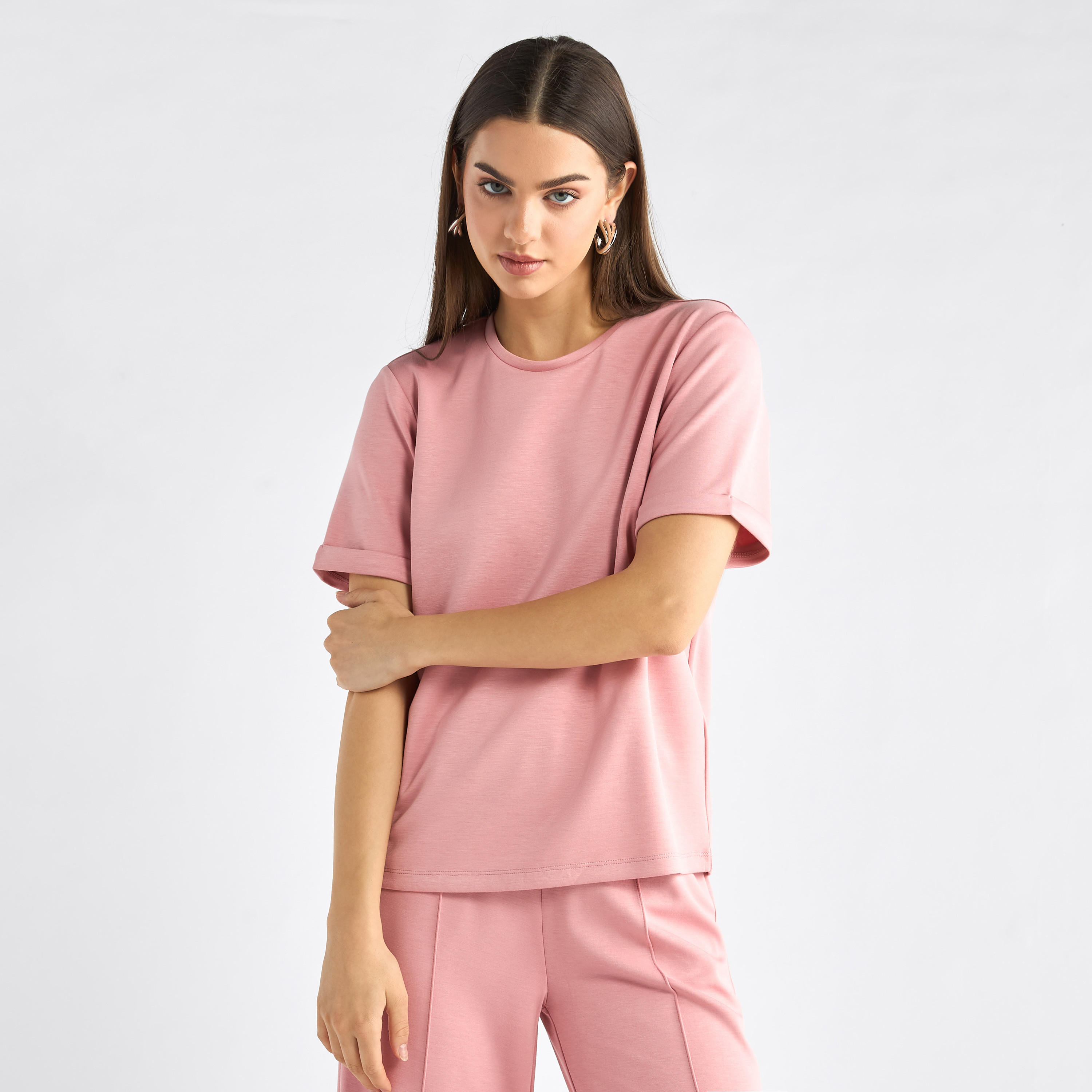 طقم بنطلون وتيشيرت بياقة ضيقة-women-clothing-coordsets-image-22
