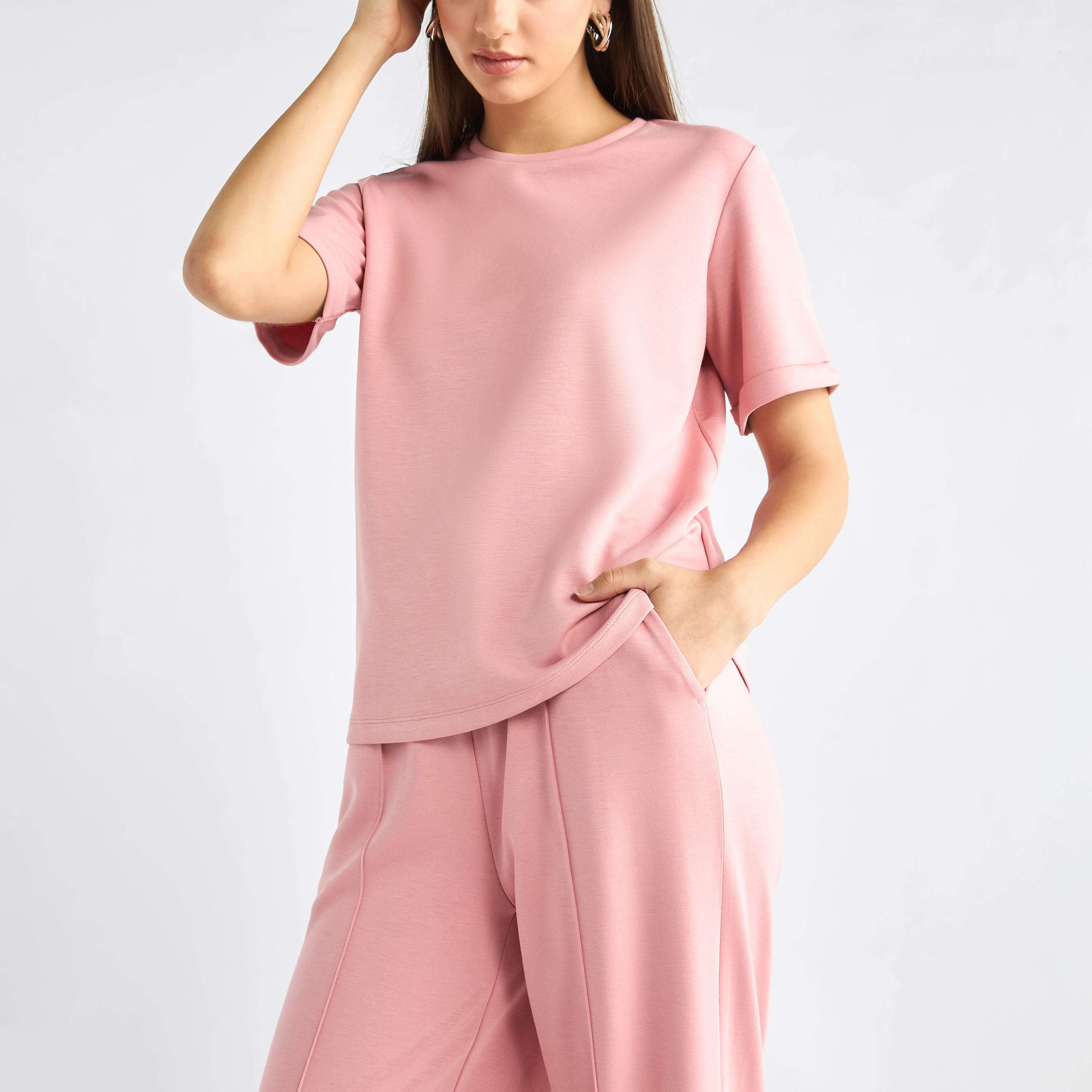 طقم بنطلون وتيشيرت بياقة ضيقة-women-clothing-coordsets-image-25
