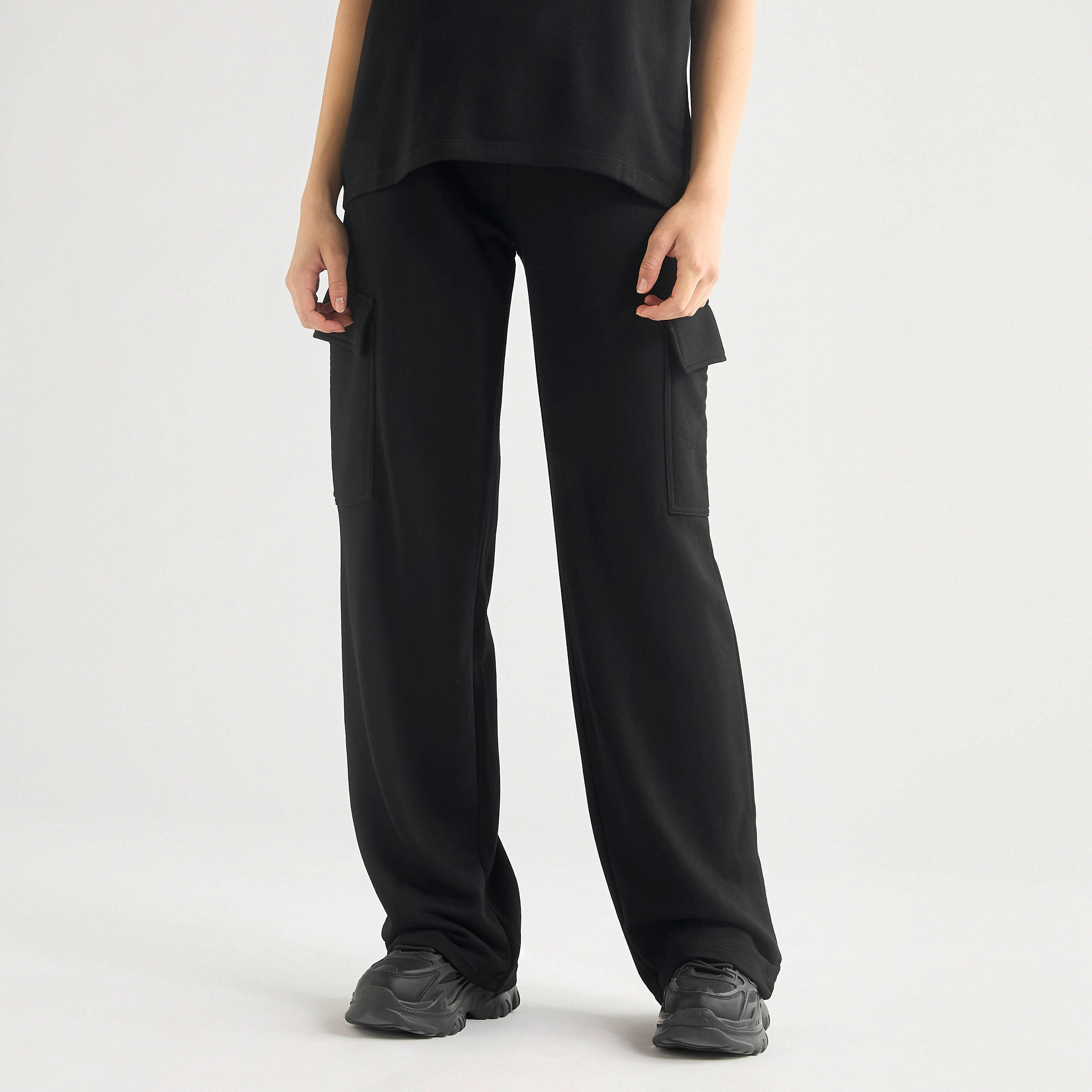 Crew Neck Pocket Detail T-shirt and Cargo Pants Set-women-clothing-coordsets-image-4
