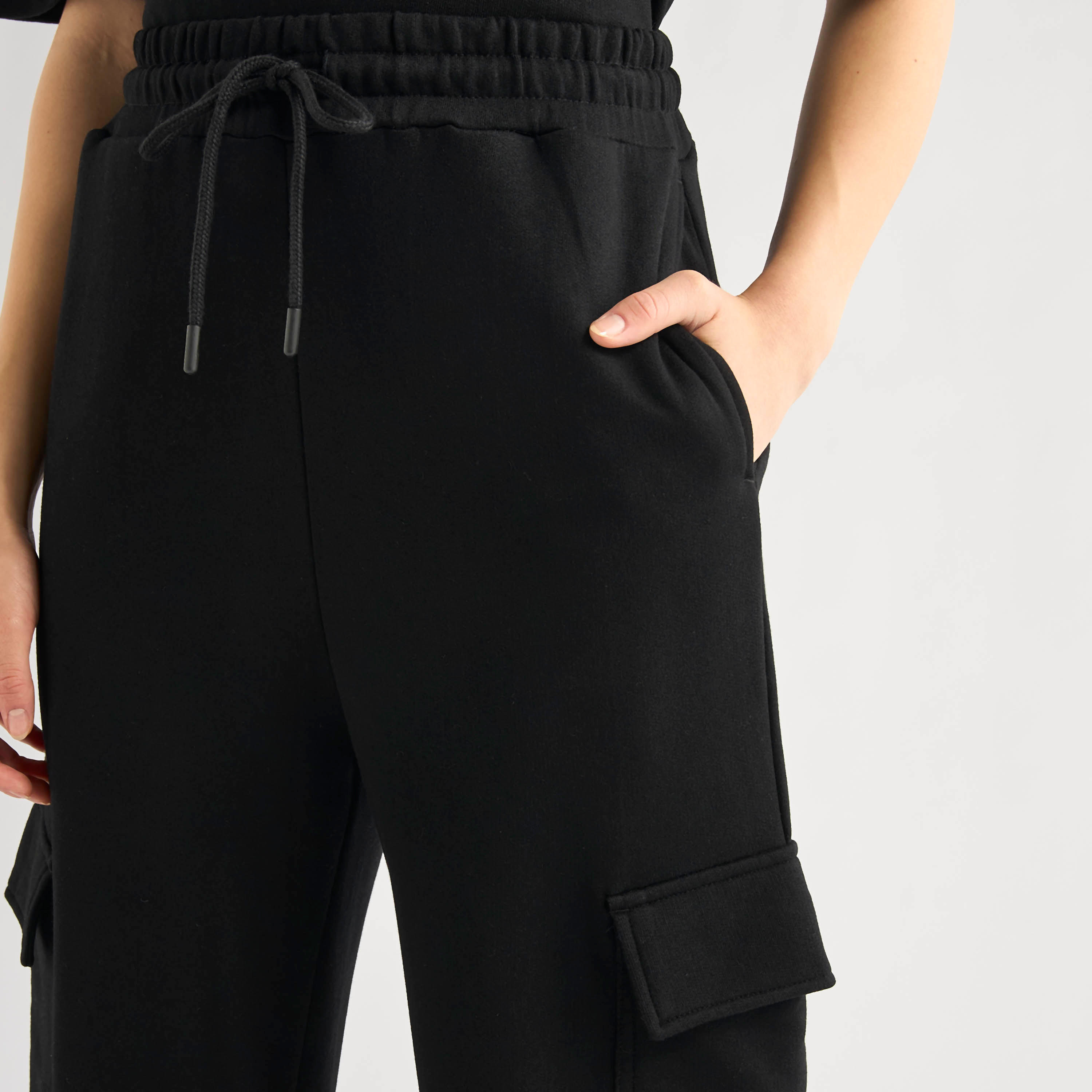 Crew Neck Pocket Detail T-shirt and Cargo Pants Set-women-clothing-coordsets-image-5
