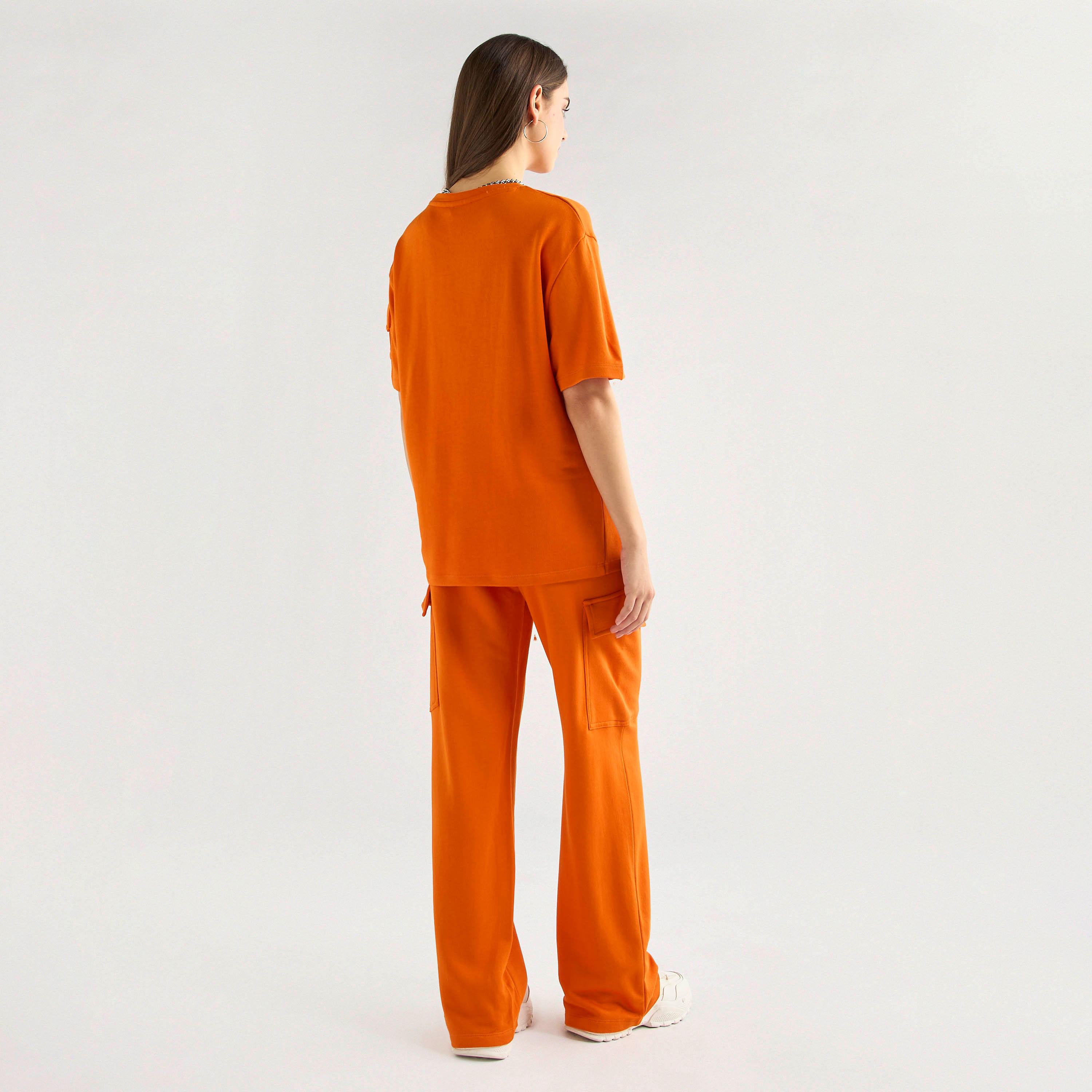 Crew Neck Pocket Detail T-shirt and Cargo Pants Set-women-clothing-coordsets-image-3