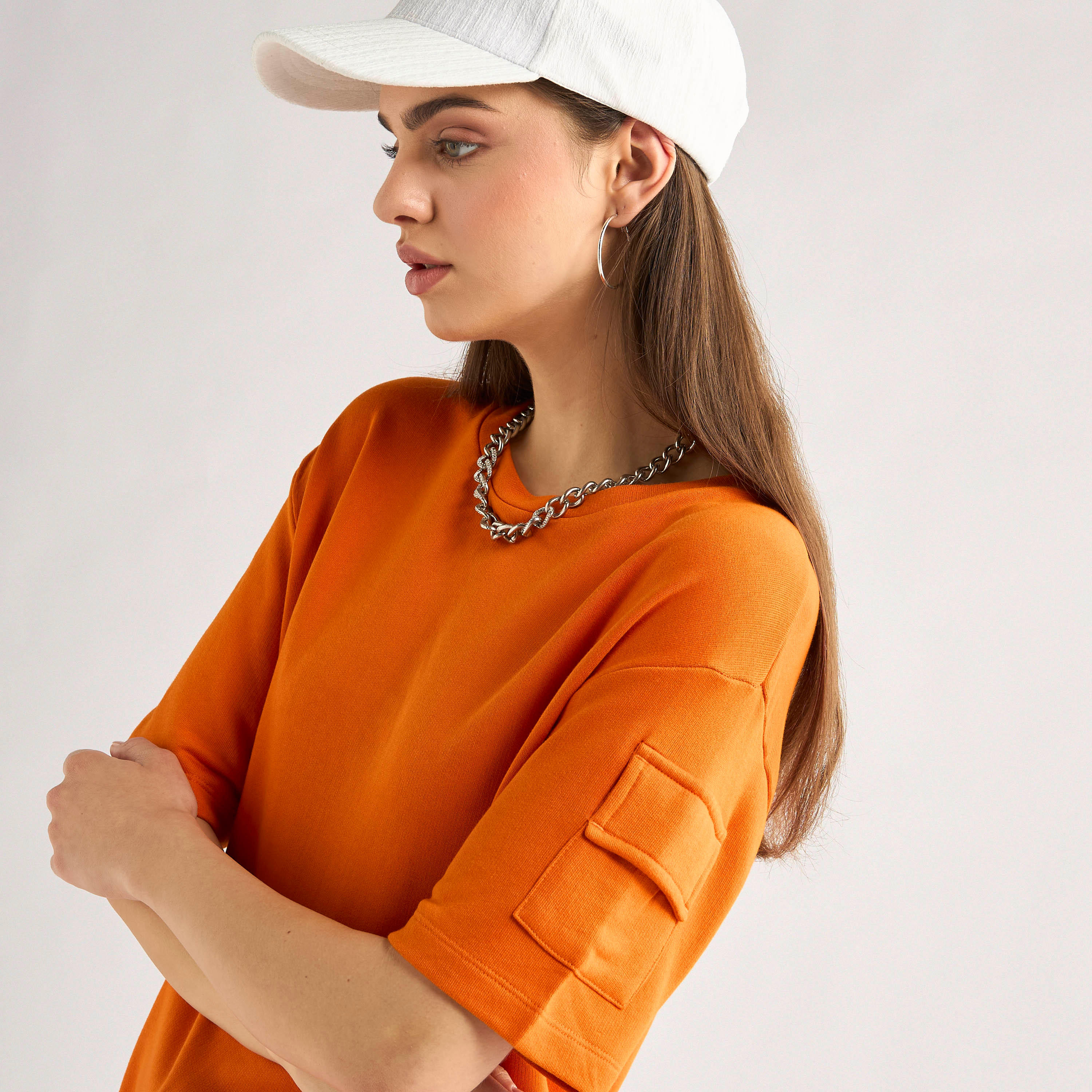 Crew Neck Pocket Detail T-shirt and Cargo Pants Set-women-clothing-coordsets-image-7