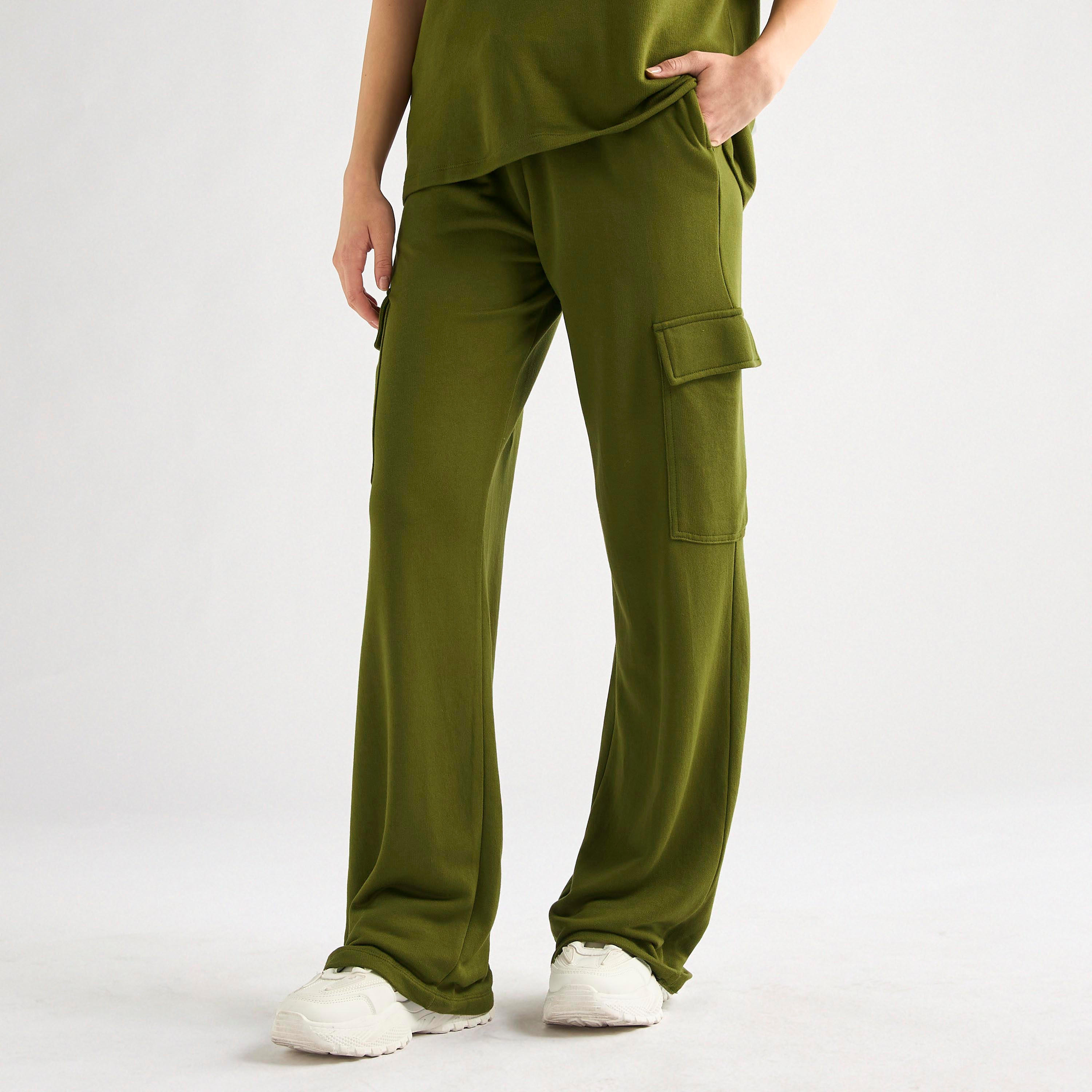 Crew Neck Pocket Detail T-shirt and Cargo Pants Set-women-clothing-coordsets-image-4