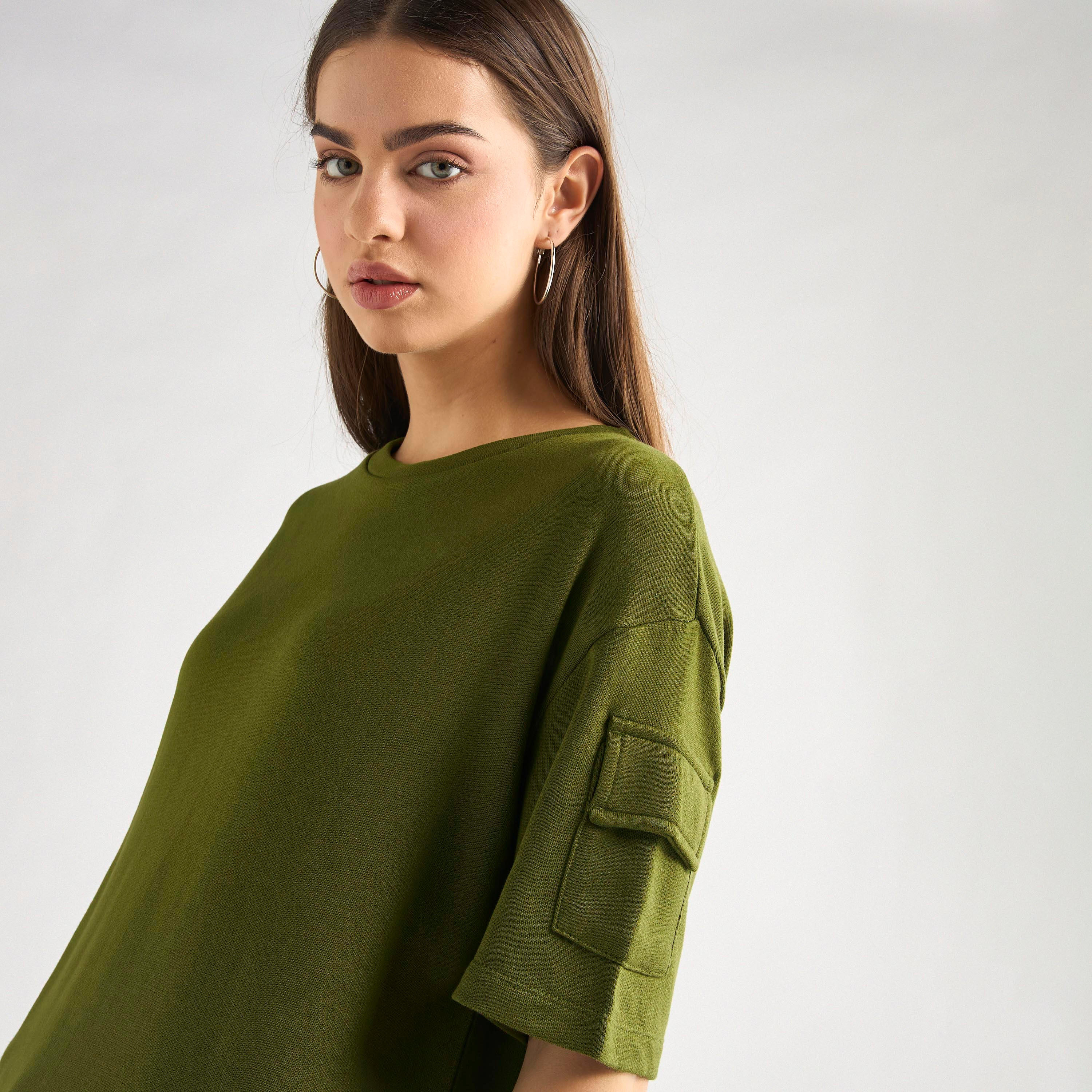 Crew Neck Pocket Detail T-shirt and Cargo Pants Set-women-clothing-coordsets-image-6