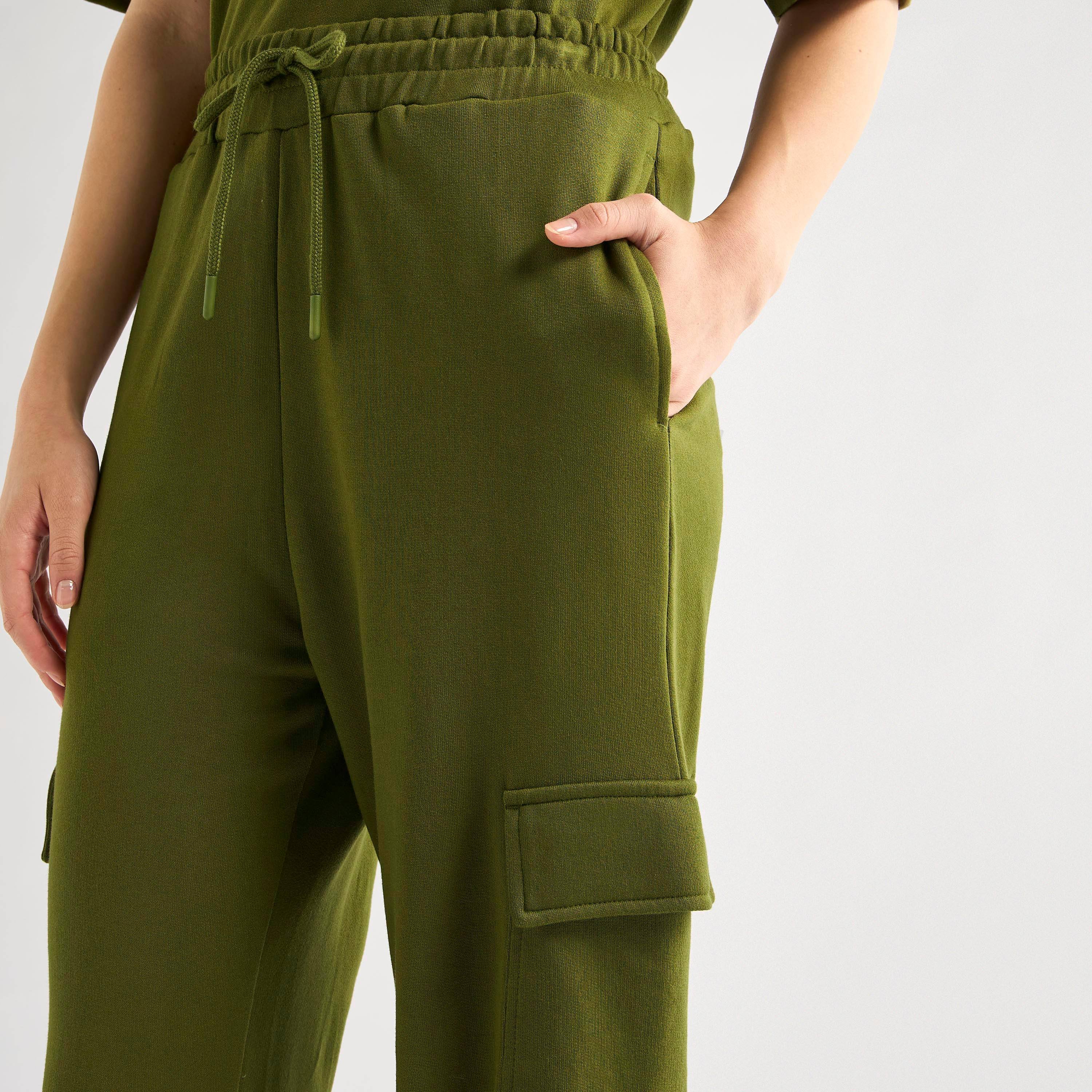 Crew Neck Pocket Detail T-shirt and Cargo Pants Set-women-clothing-coordsets-image-5