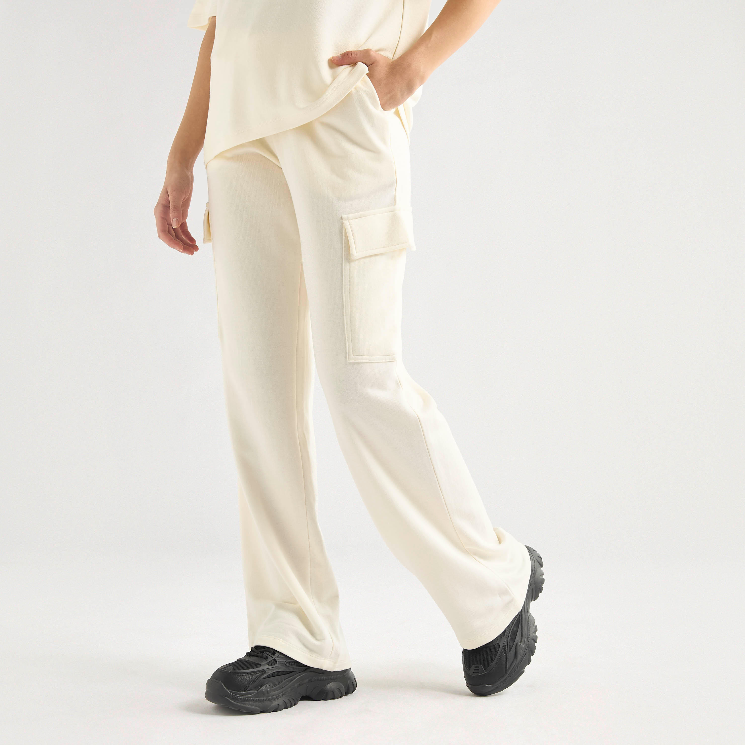 Crew Neck Pocket Detail T-shirt and Cargo Pants Set-women-clothing-coordsets-image-4