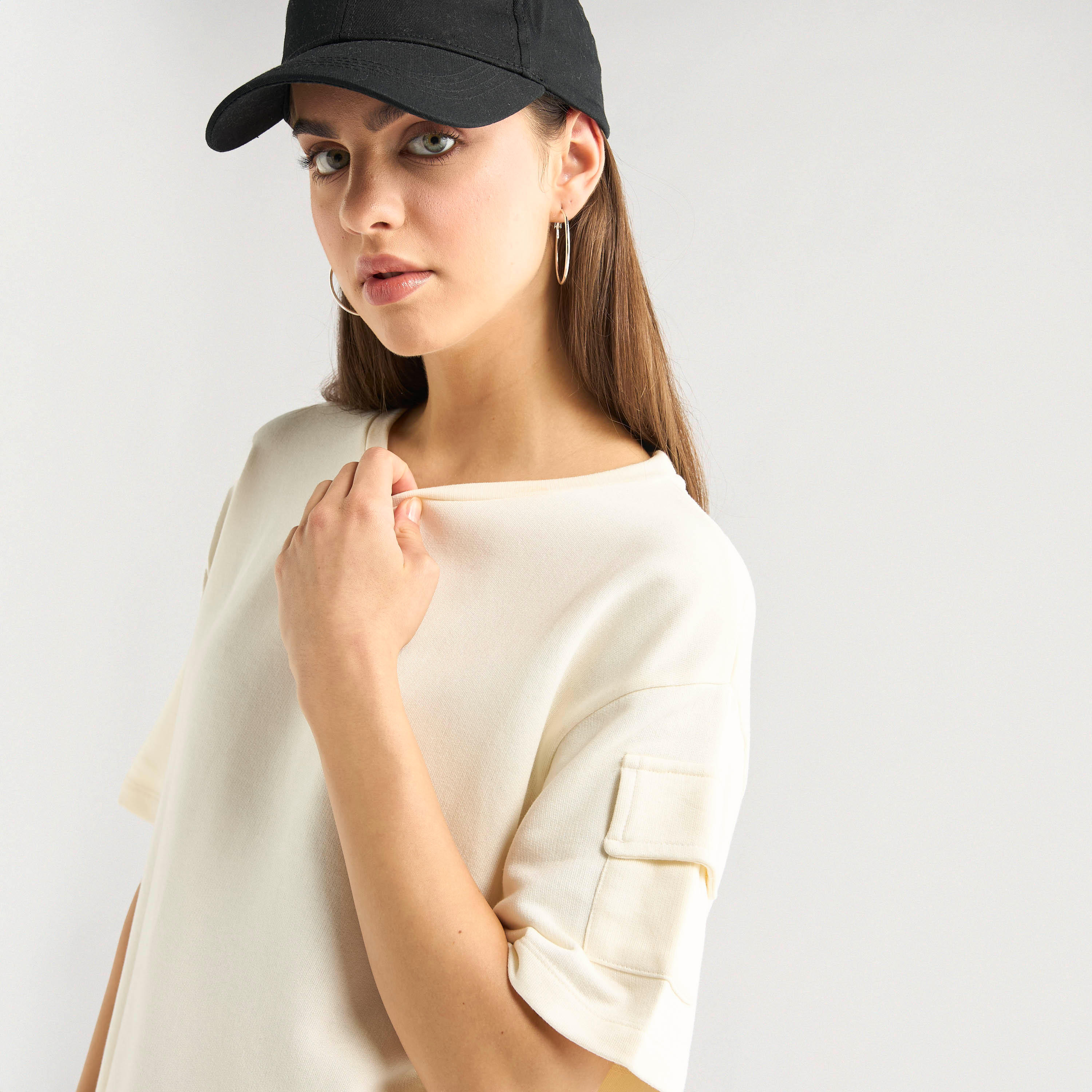 Crew Neck Pocket Detail T-shirt and Cargo Pants Set-women-clothing-coordsets-image-6