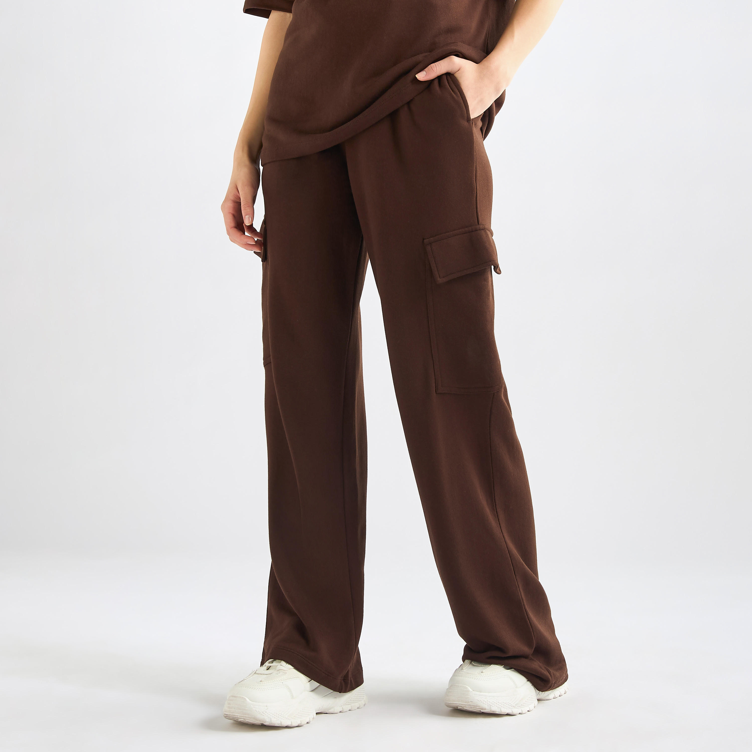 Crew Neck Pocket Detail T-shirt and Cargo Pants Set-women-clothing-coordsets-image-4