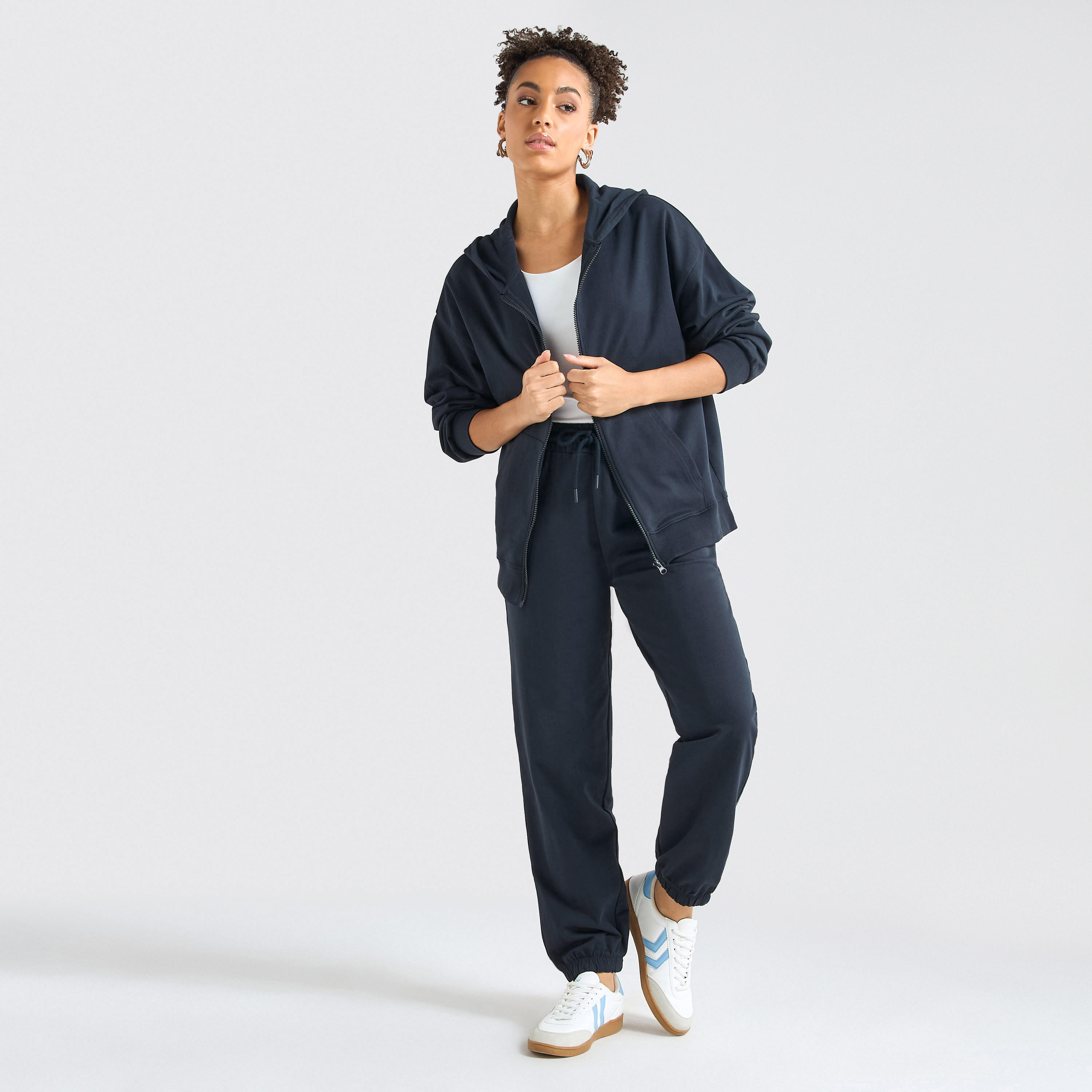 Kangaroo Pocket Detail Zip Through Hoodie and Joggers Set-women-clothing-coordsets-image-1