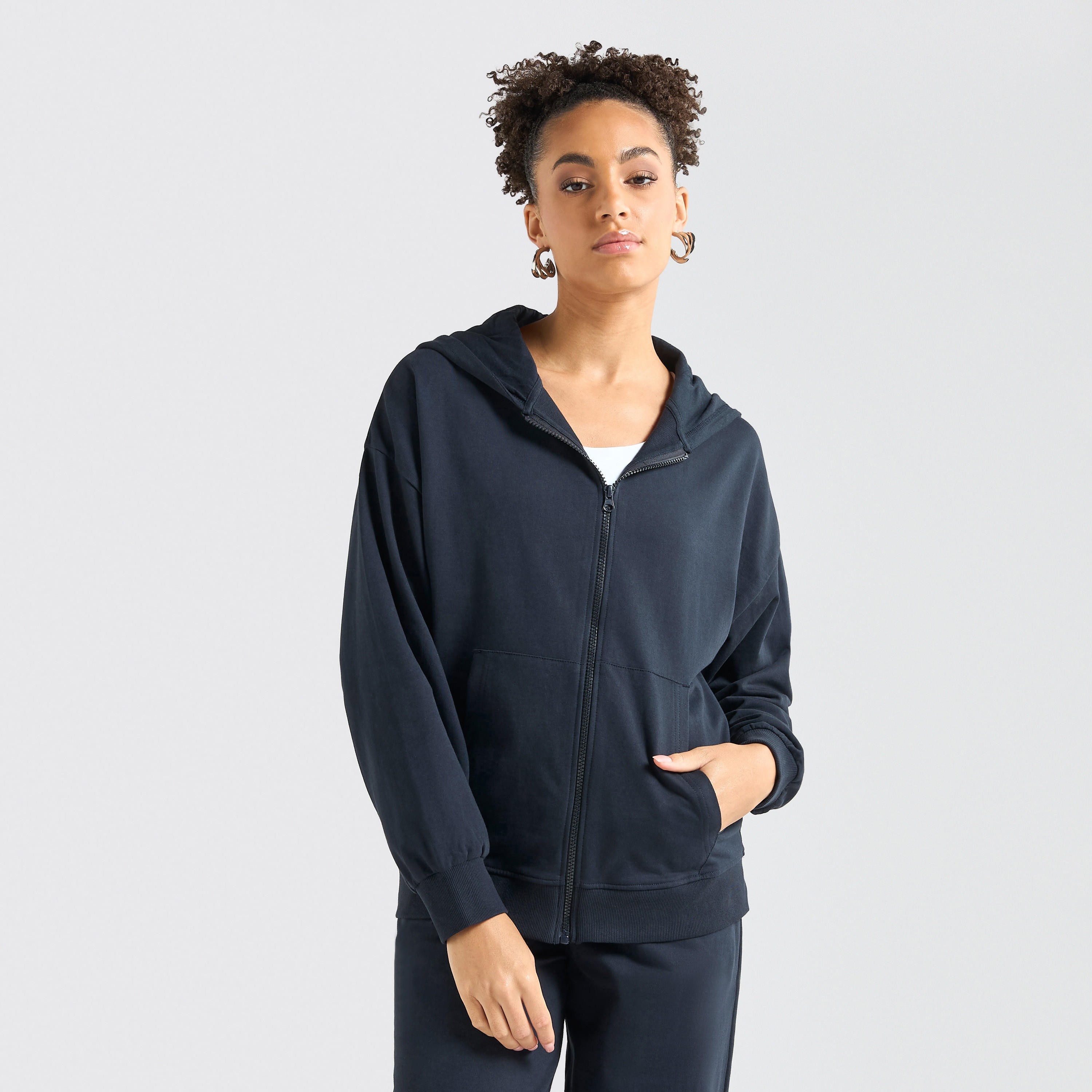 Kangaroo Pocket Detail Zip Through Hoodie and Joggers Set-women-clothing-coordsets-image-2