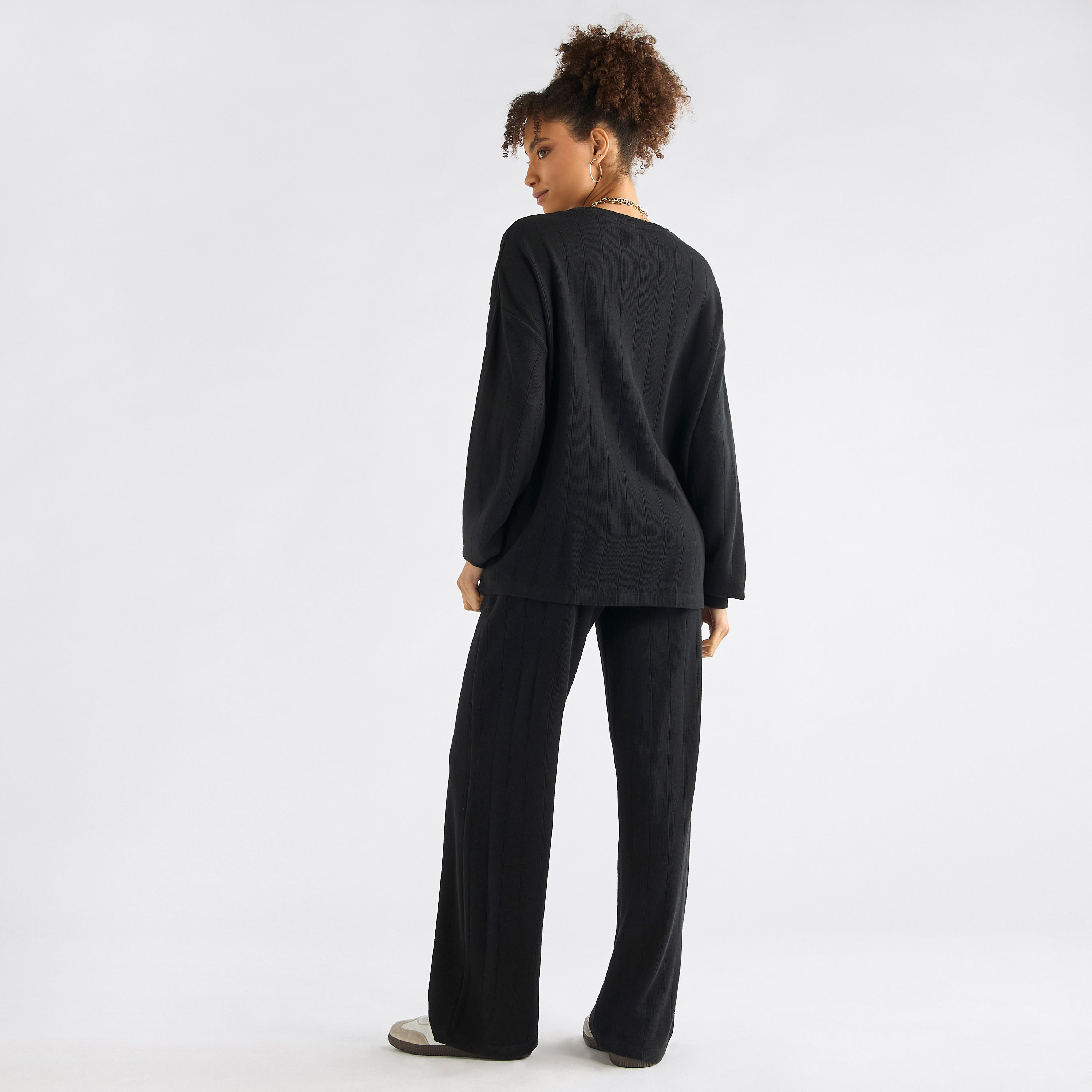 Textured Long Sleeves T-shirt and Pants Set-women-clothing-coordsets-image-3