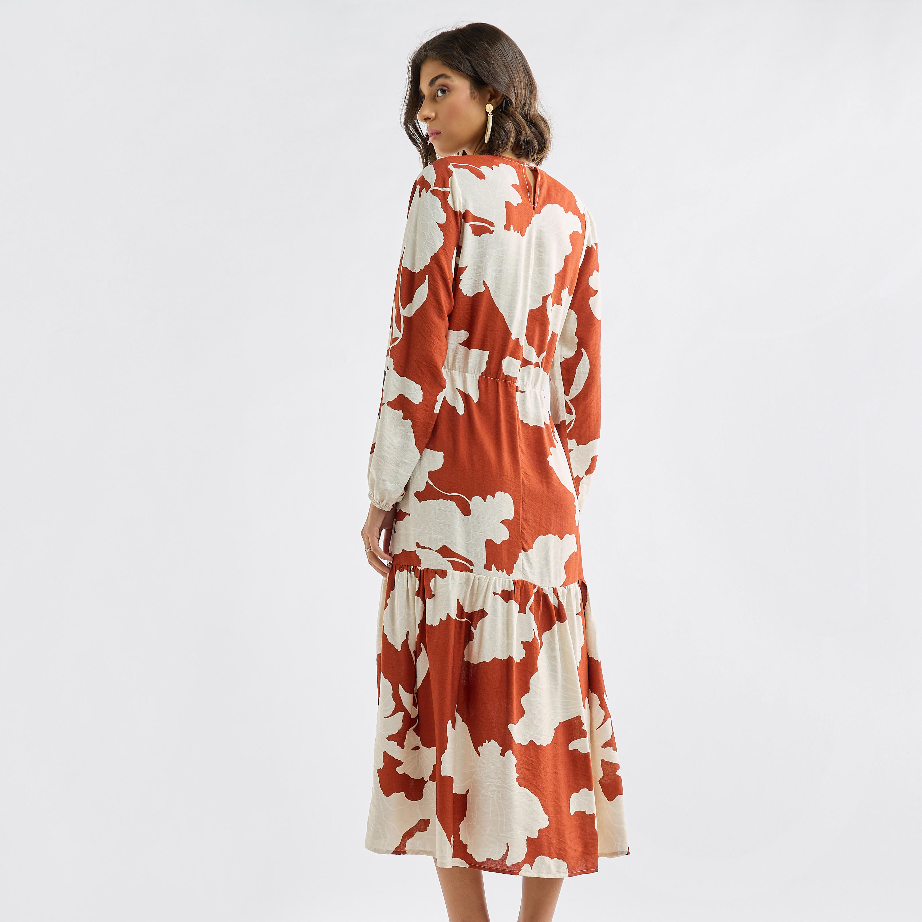 Printed Dress with Long Sleeves and Tie-Ups-women-clothing-dresses-image-3