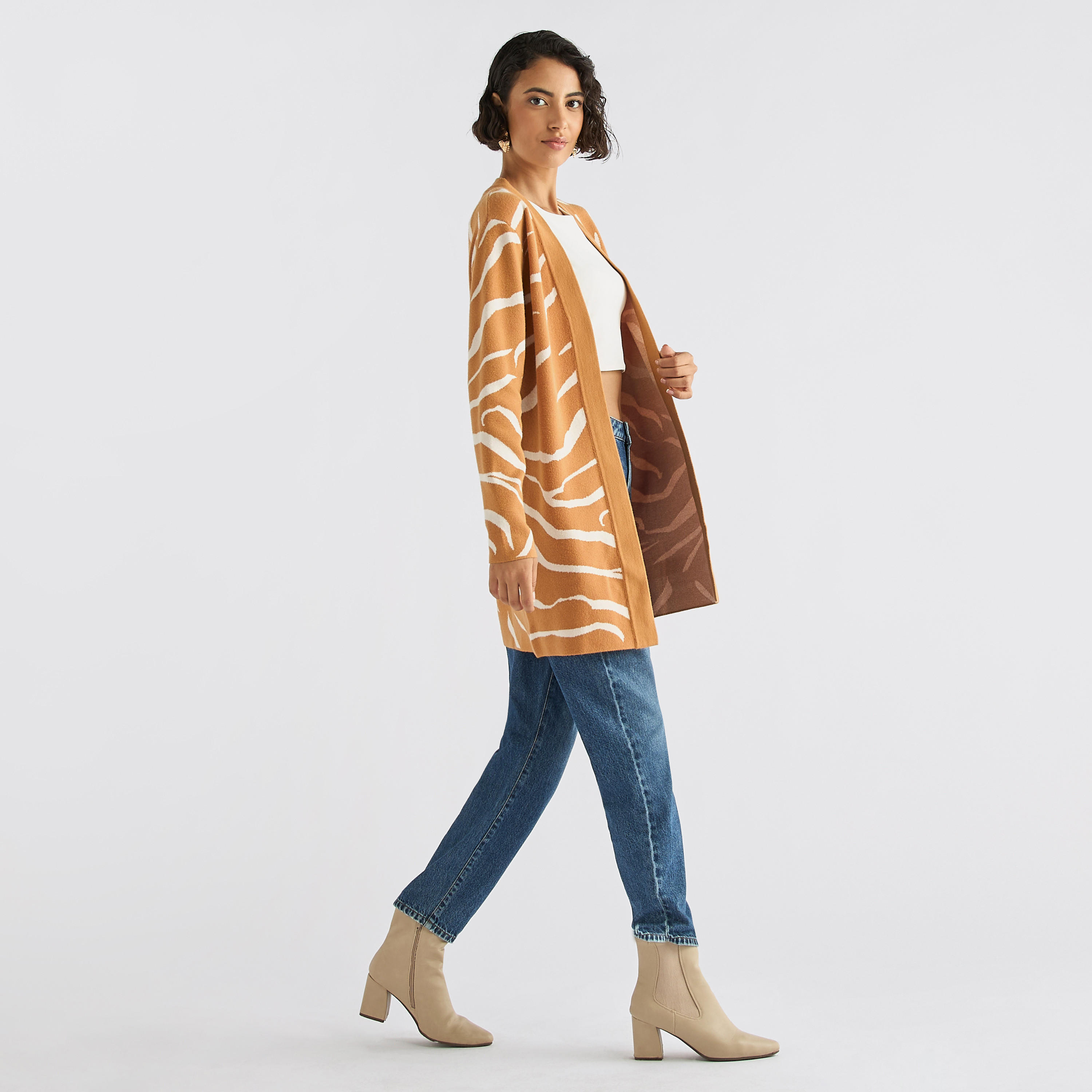 Textured Open Front Cardigan with Long Sleeves-women-winterwear-cardigansandjumpers-cardigans-image-2