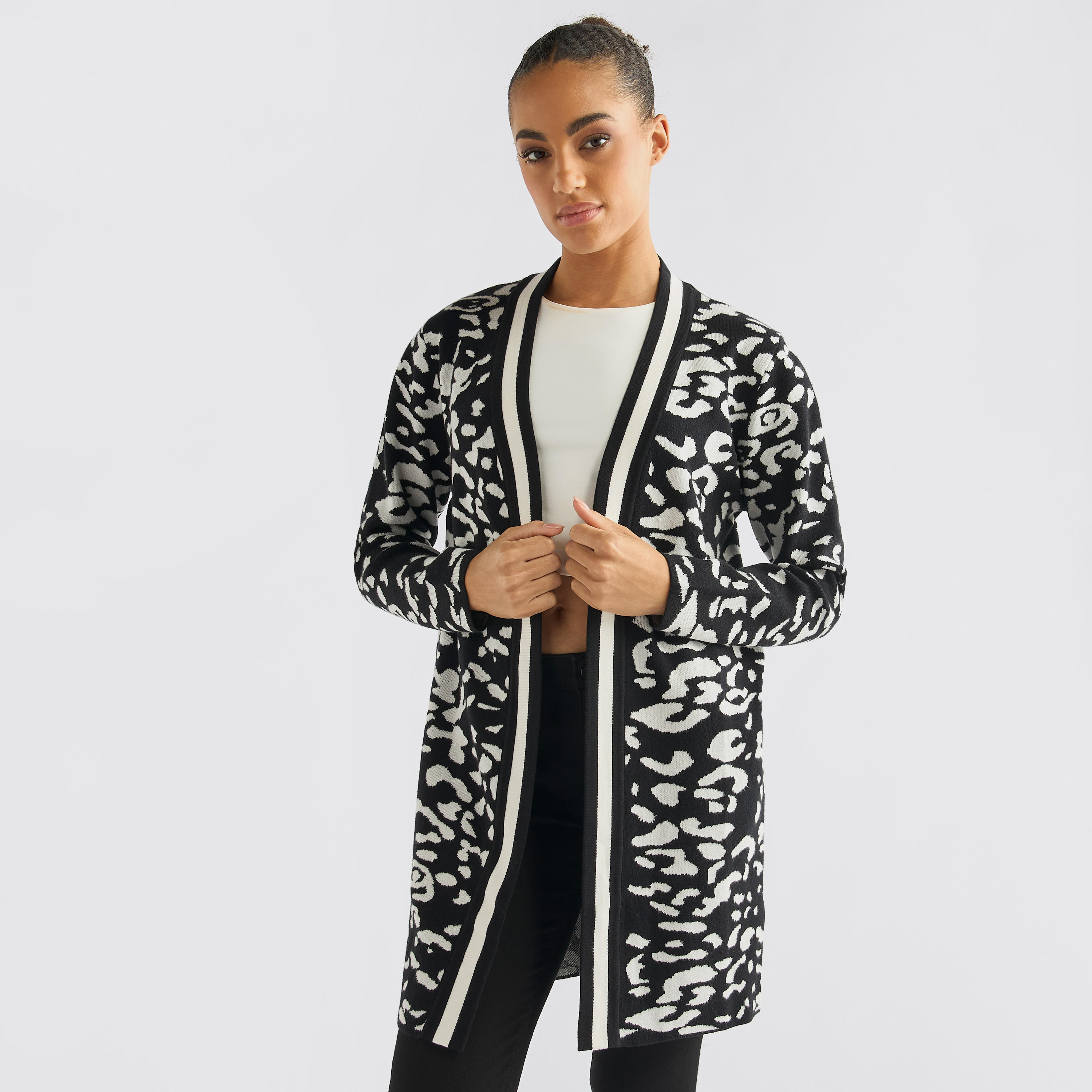 Textured Open Front Cardigan with Long Sleeves-women-winterwear-cardigansandjumpers-cardigans-image-1