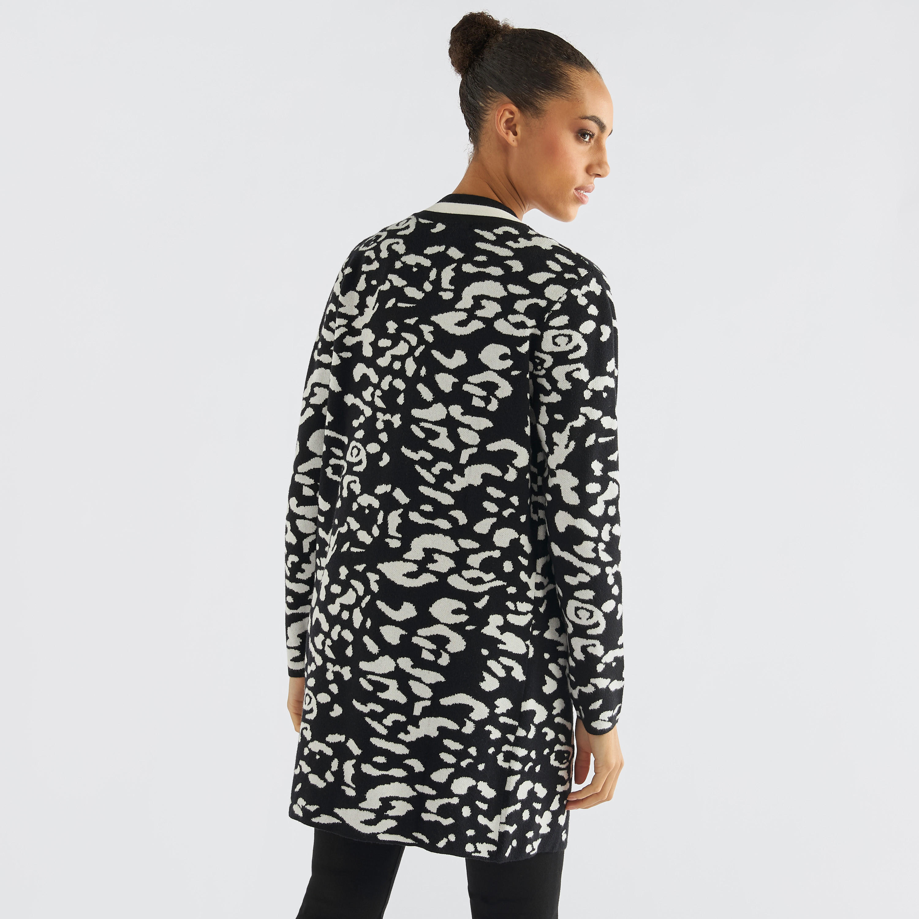Textured Open Front Cardigan with Long Sleeves-women-winterwear-cardigansandjumpers-cardigans-image-3