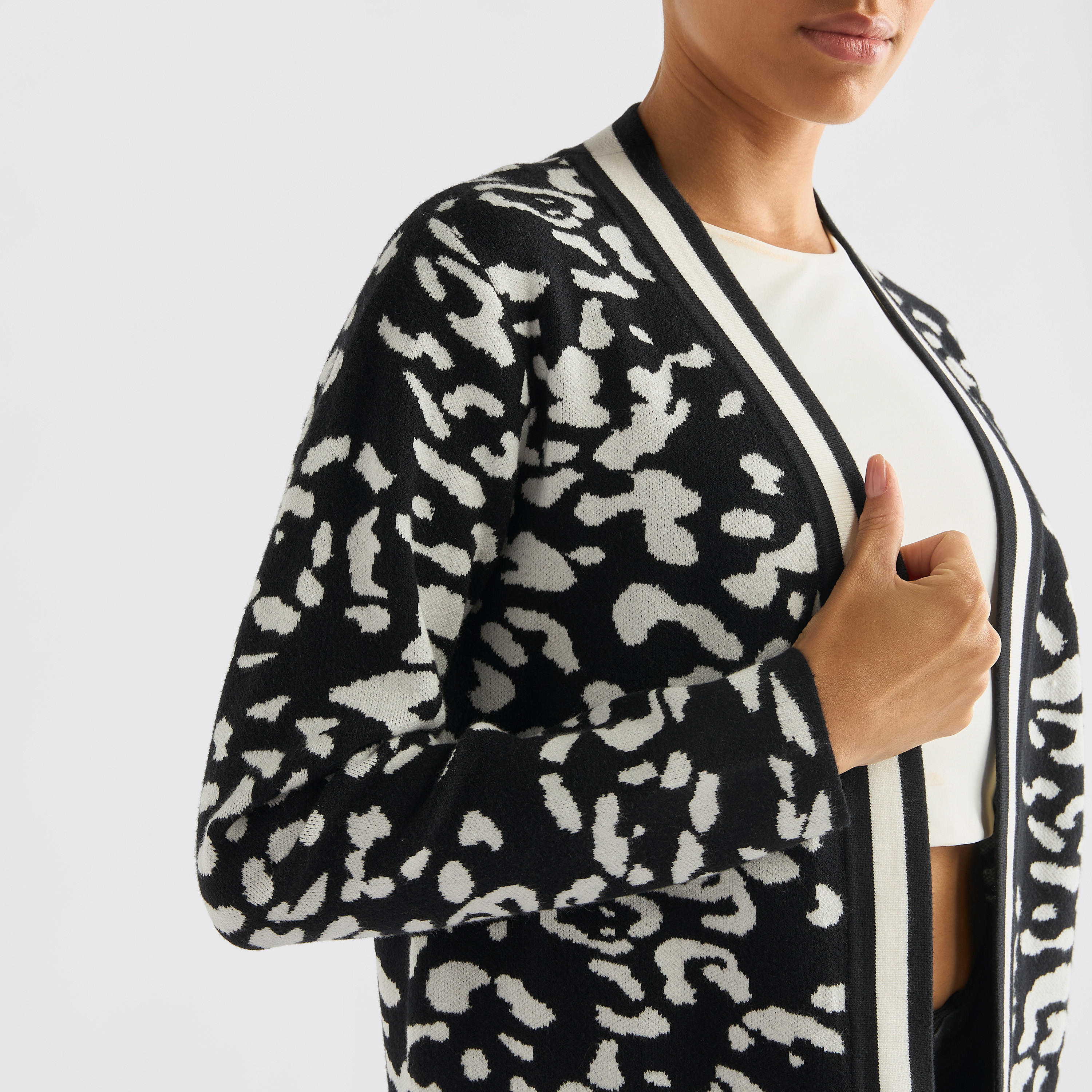 Textured Open Front Cardigan with Long Sleeves-women-winterwear-cardigansandjumpers-cardigans-image-4