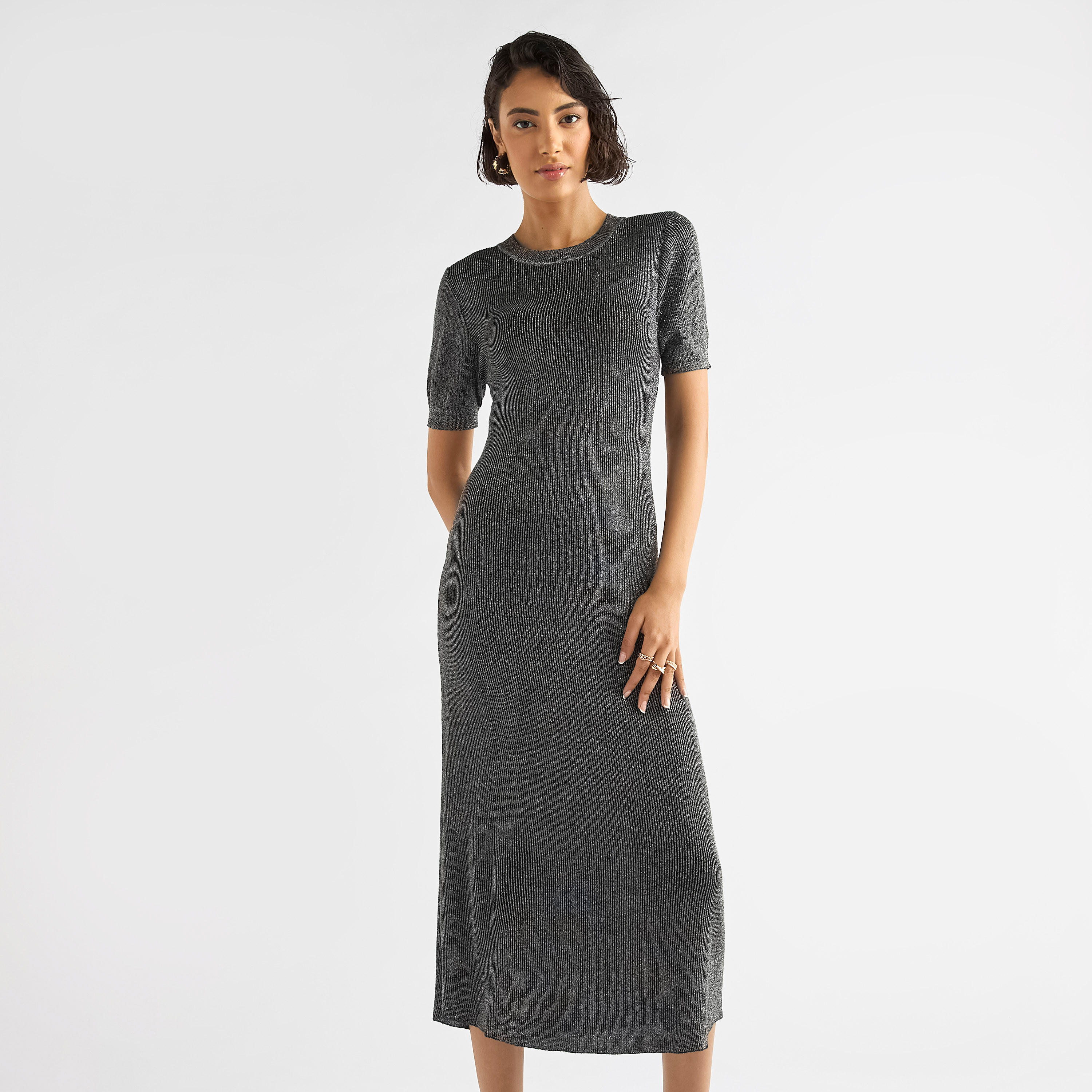 Ribbed Midi Sheath Dress with Short Sleeves-women-clothing-dresses-image-11