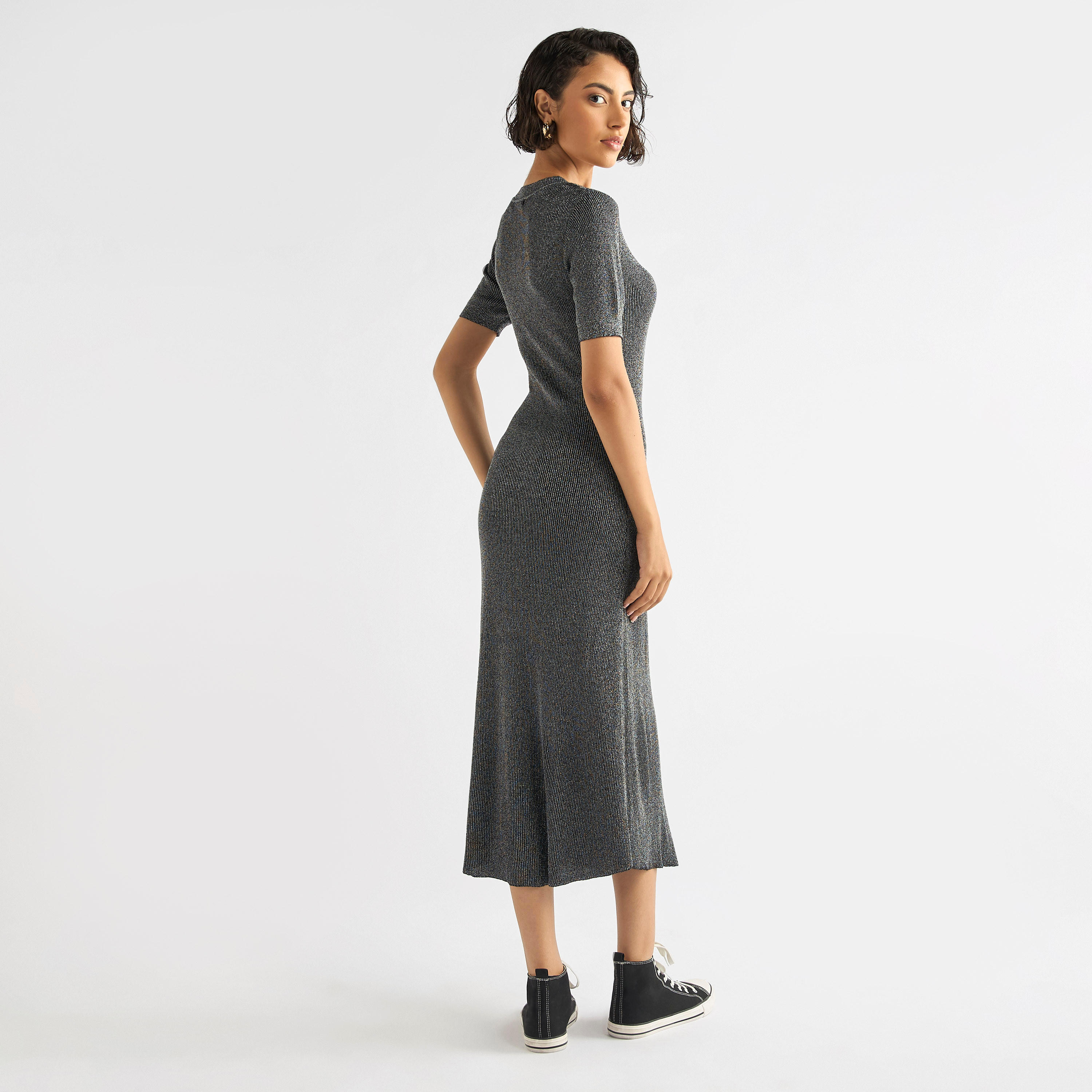 Ribbed Midi Sheath Dress with Short Sleeves-women-clothing-dresses-image-12
