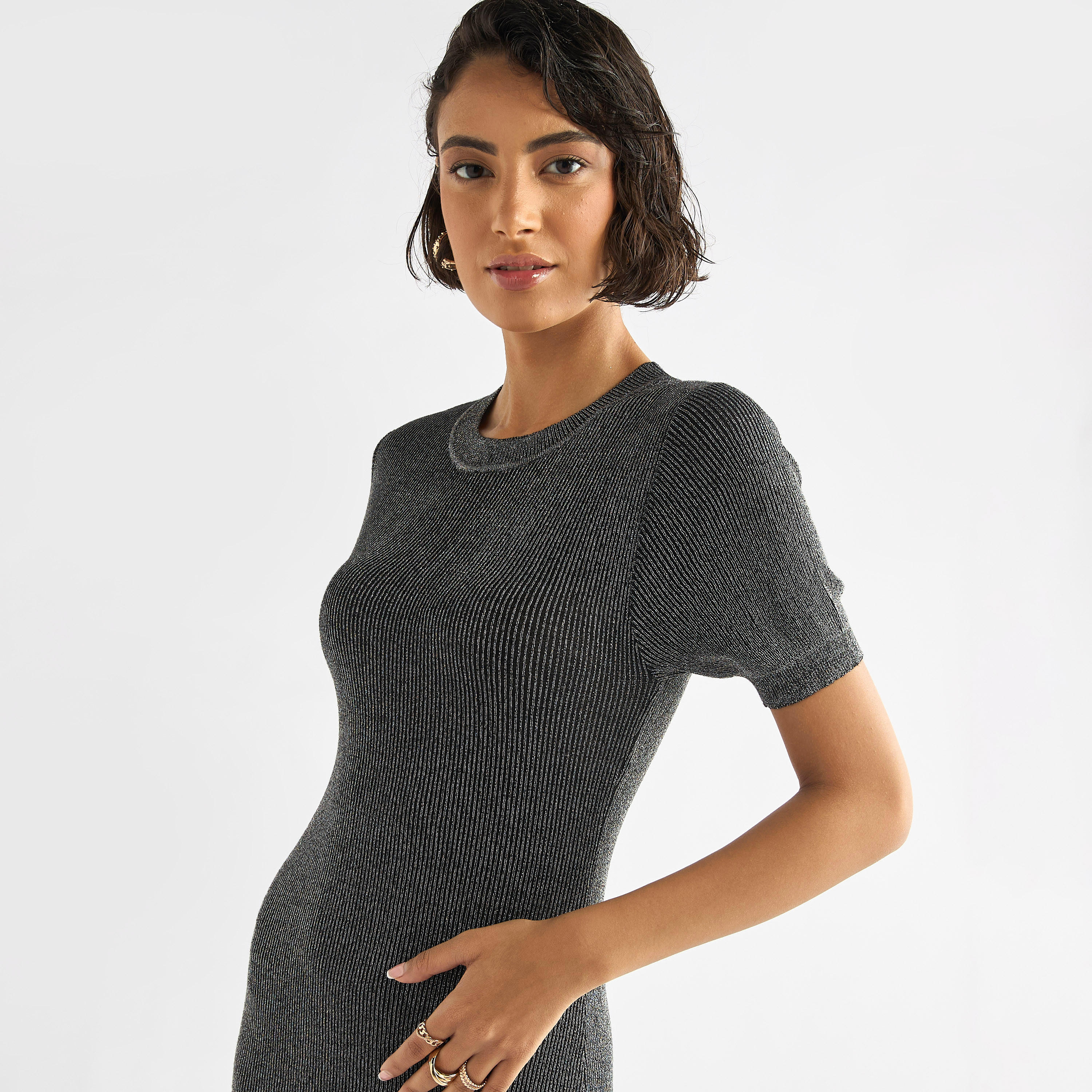 Ribbed Midi Sheath Dress with Short Sleeves-women-clothing-dresses-image-13