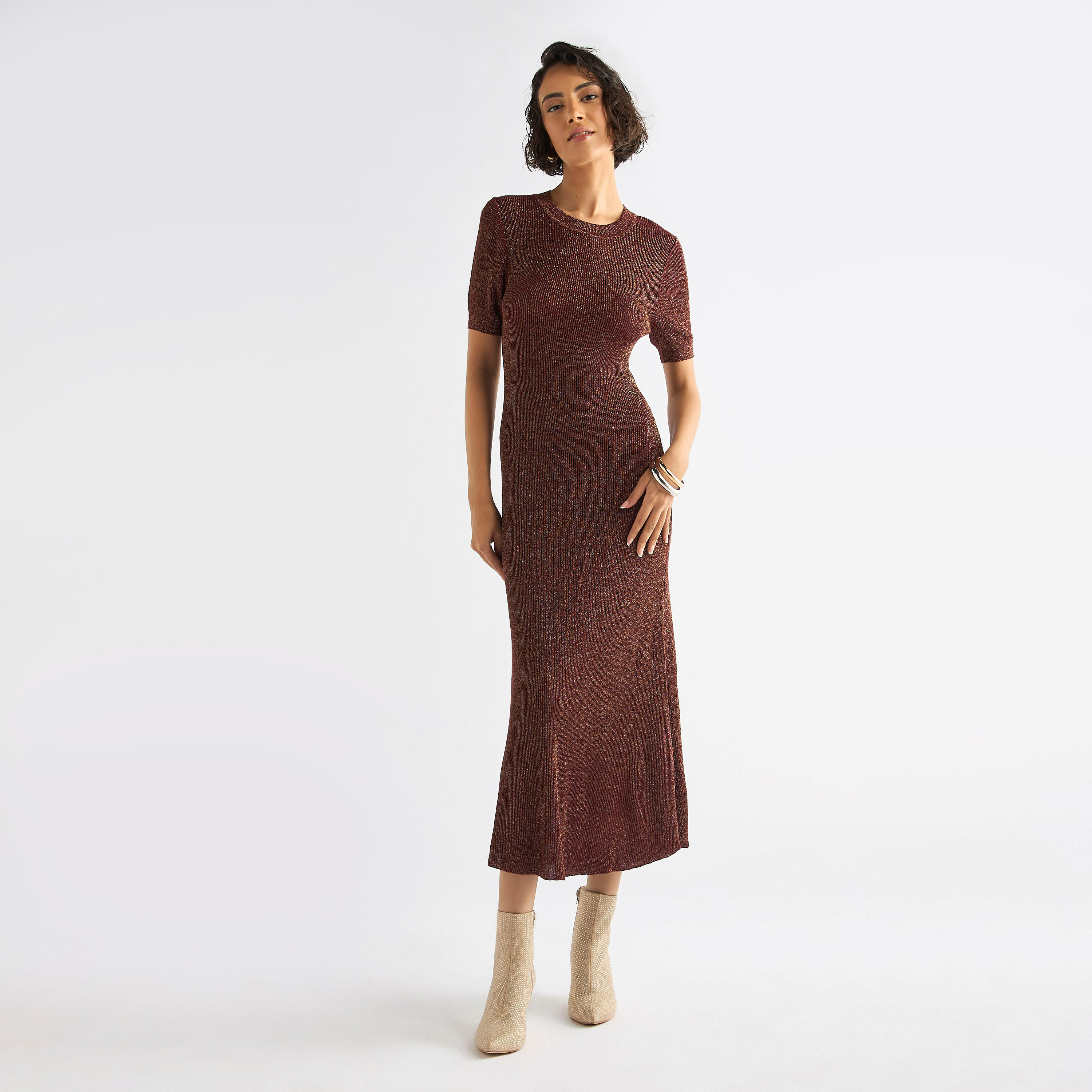 Ribbed Midi Sheath Dress with Short Sleeves-women-clothing-dresses-image-6