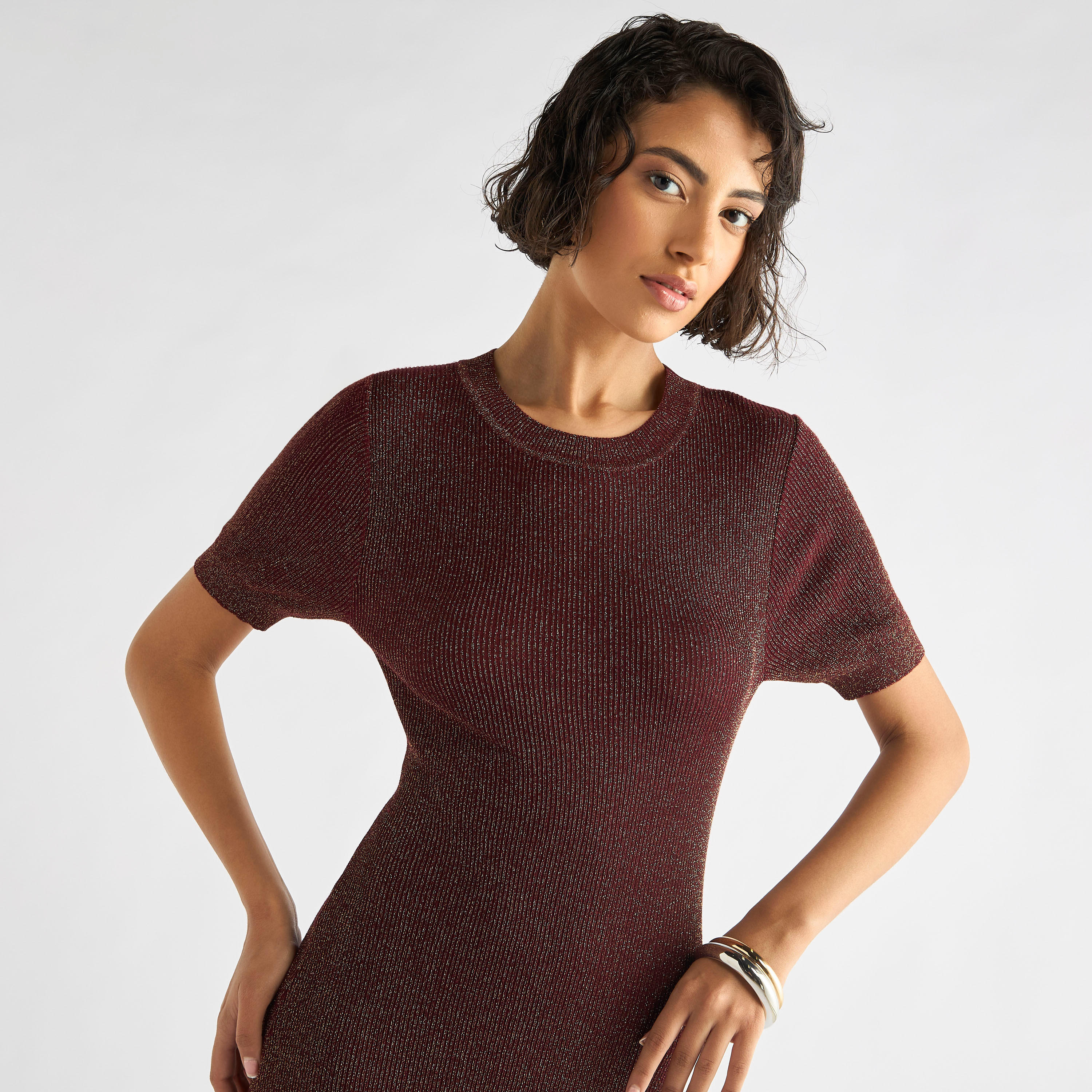 Ribbed Midi Sheath Dress with Short Sleeves-women-clothing-dresses-image-7