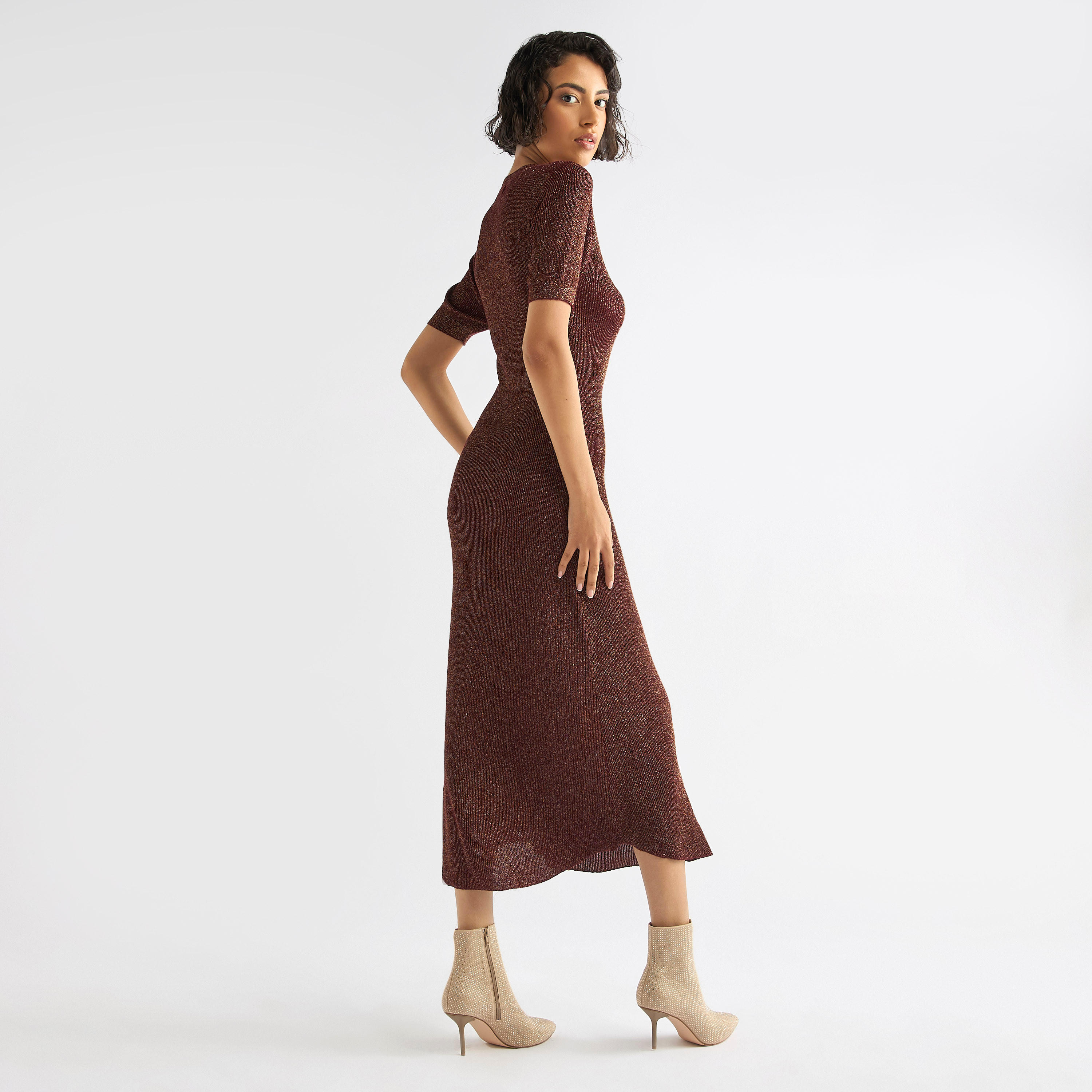Ribbed Midi Sheath Dress with Short Sleeves-women-clothing-dresses-image-8
