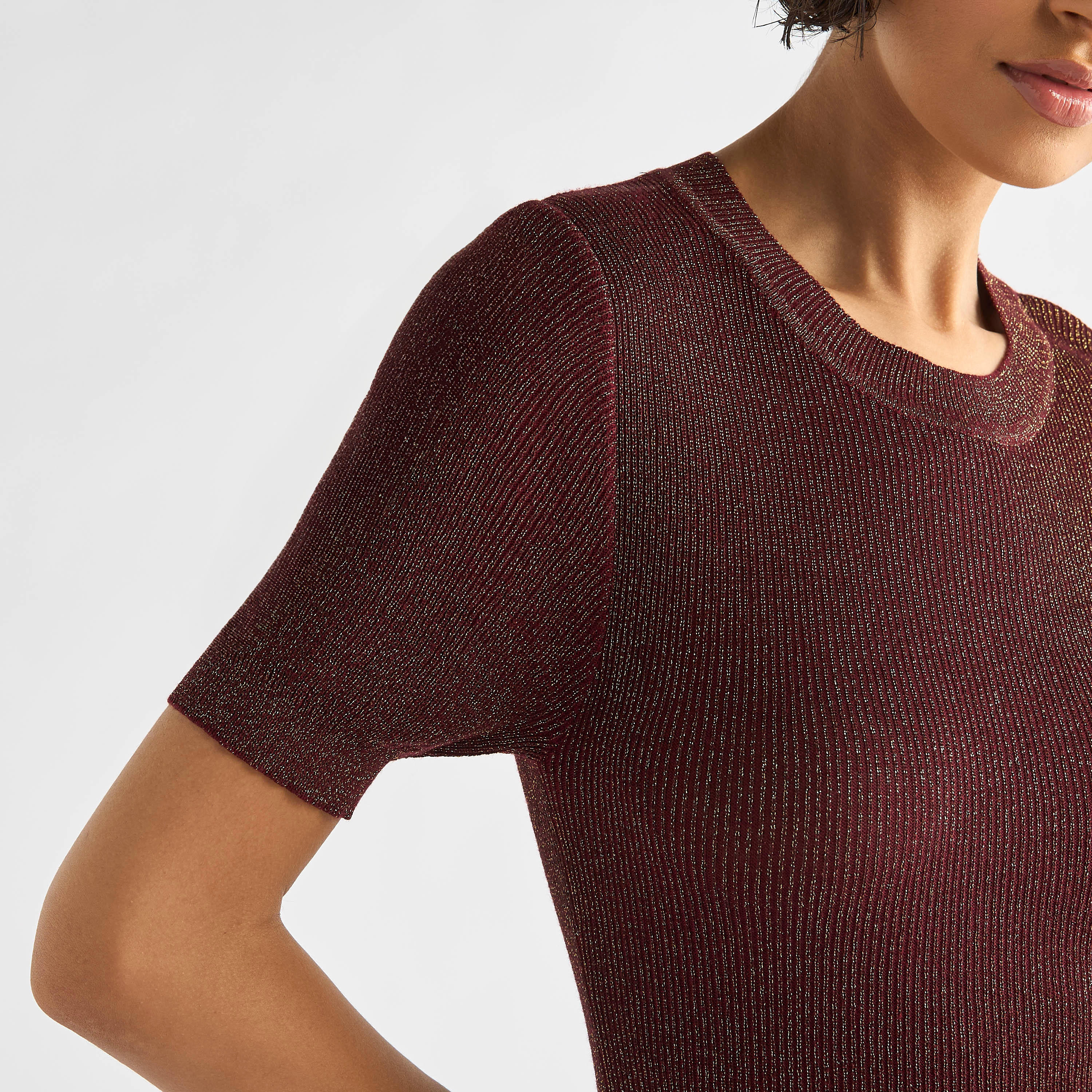 Ribbed Midi Sheath Dress with Short Sleeves-women-clothing-dresses-image-9