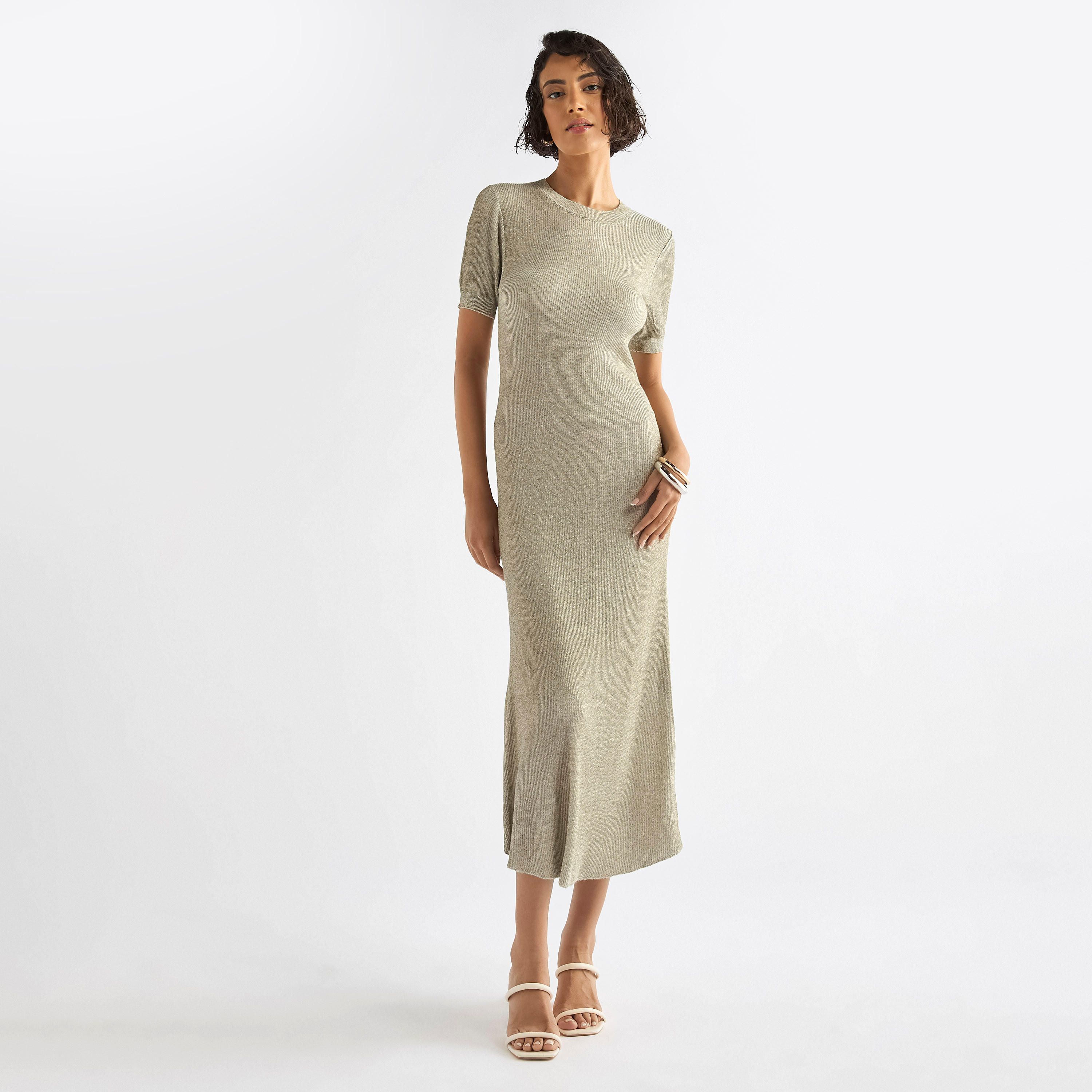 Ribbed Midi Sheath Dress with Short Sleeves-women-clothing-dresses-image-2