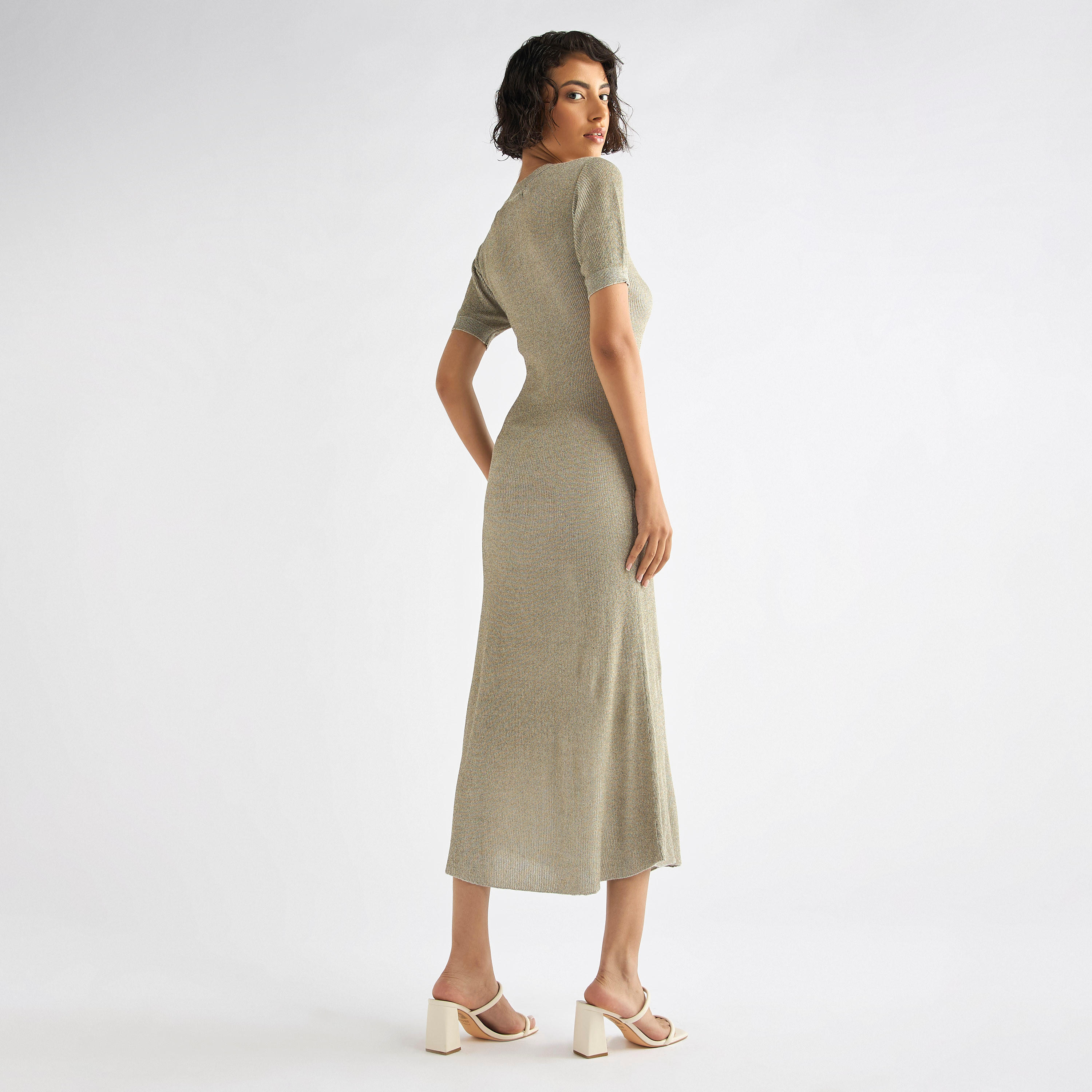 Ribbed Midi Sheath Dress with Short Sleeves-women-clothing-dresses-image-3