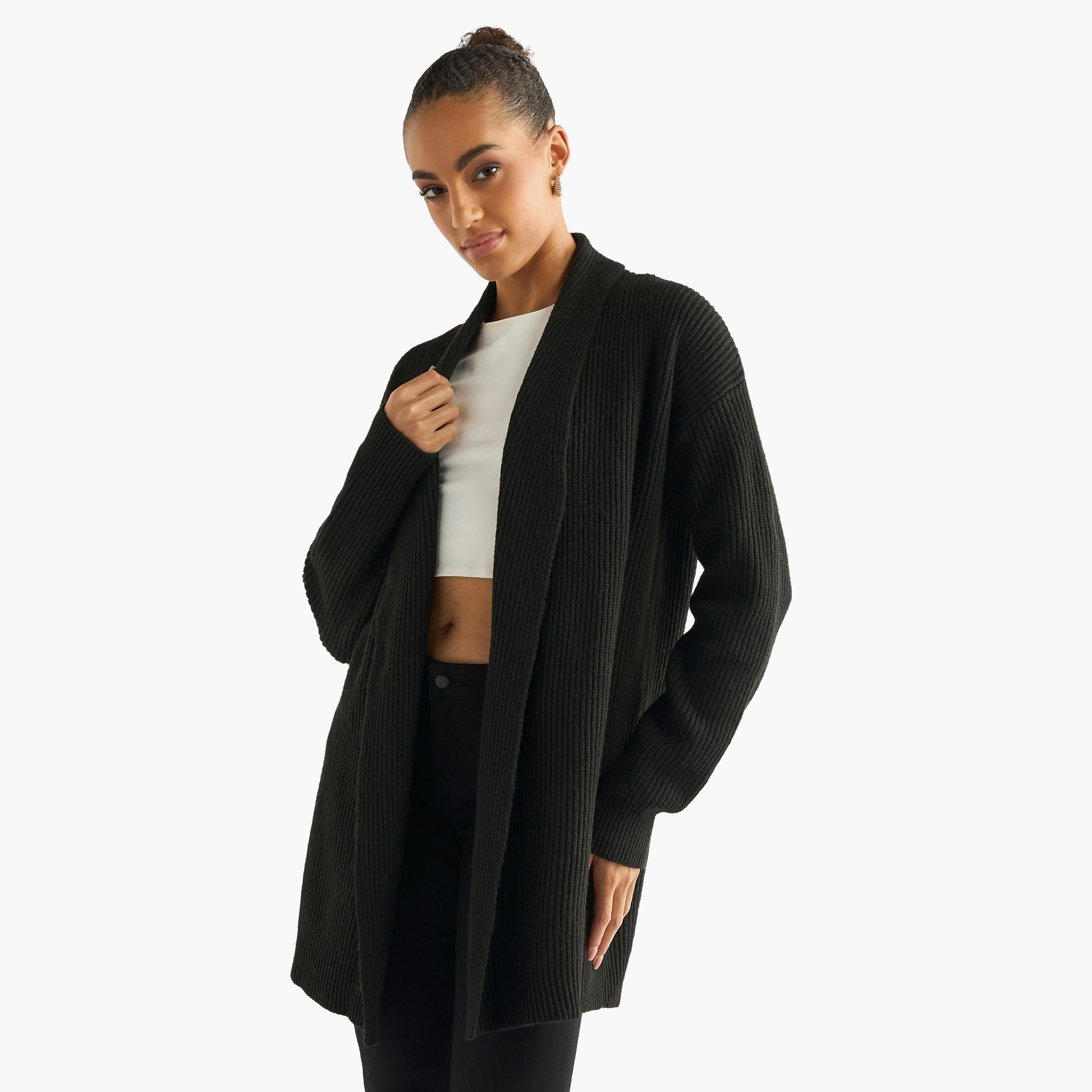 كارديجان بارز الملمس مفتوح من الأمام بأكمام طويلة-women-winterwear-cardigansandjumpers-cardigans-image-5