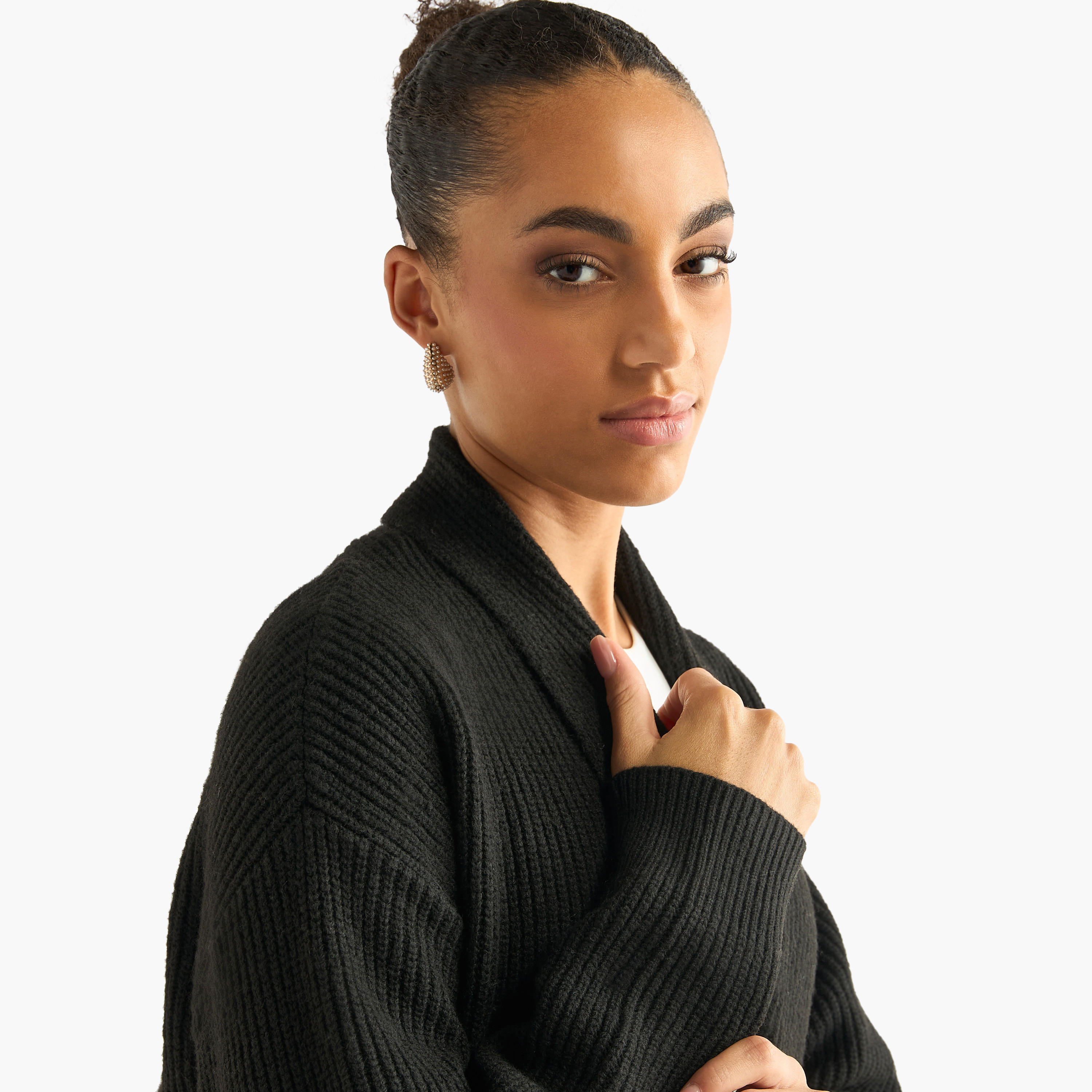كارديجان بارز الملمس مفتوح من الأمام بأكمام طويلة-women-winterwear-cardigansandjumpers-cardigans-image-2