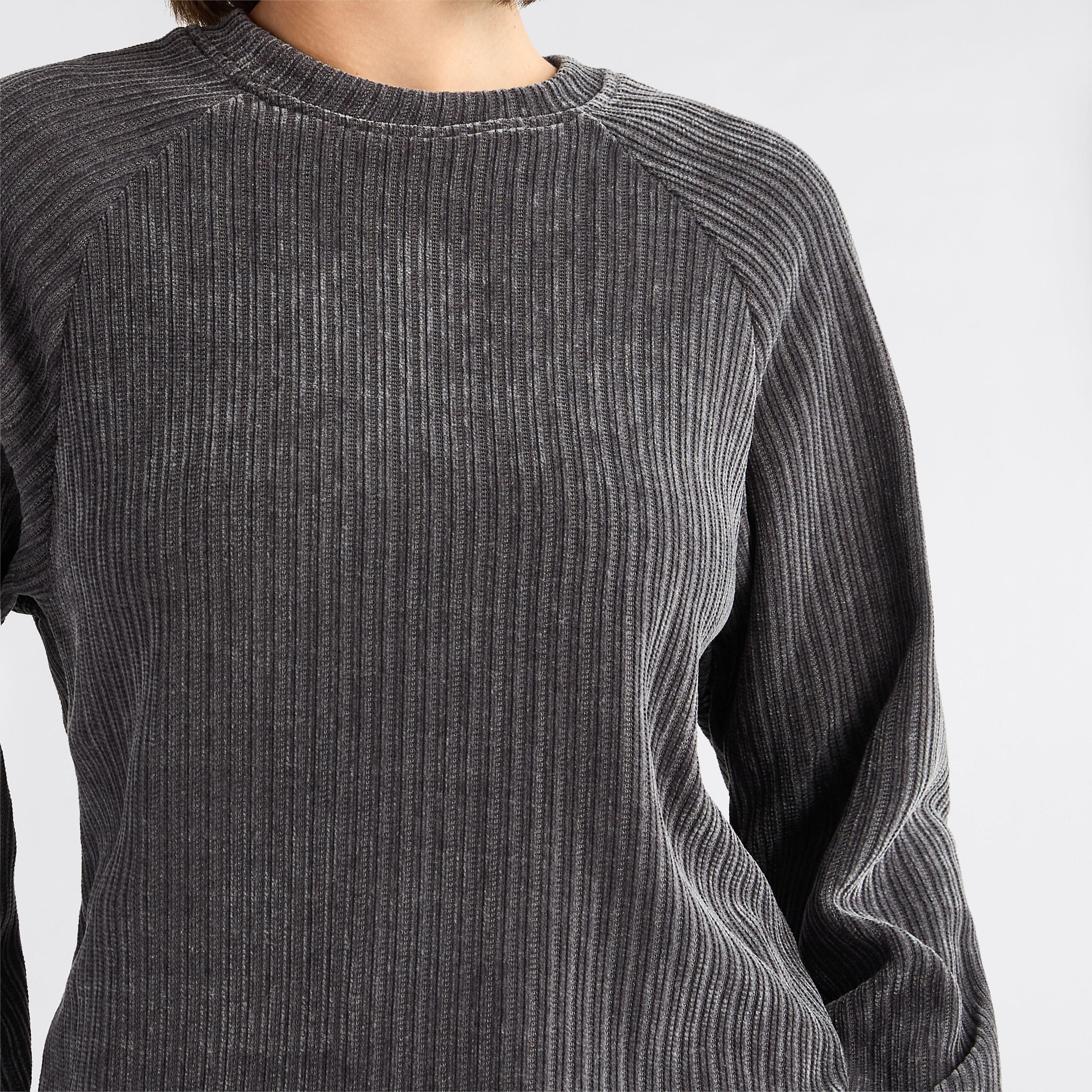 سويت شيرت بارز الملمس بأكمام راجلان وياقة ضيقة-women-winterwear-hoodiesandsweatshirts-sweatshirts-image-5