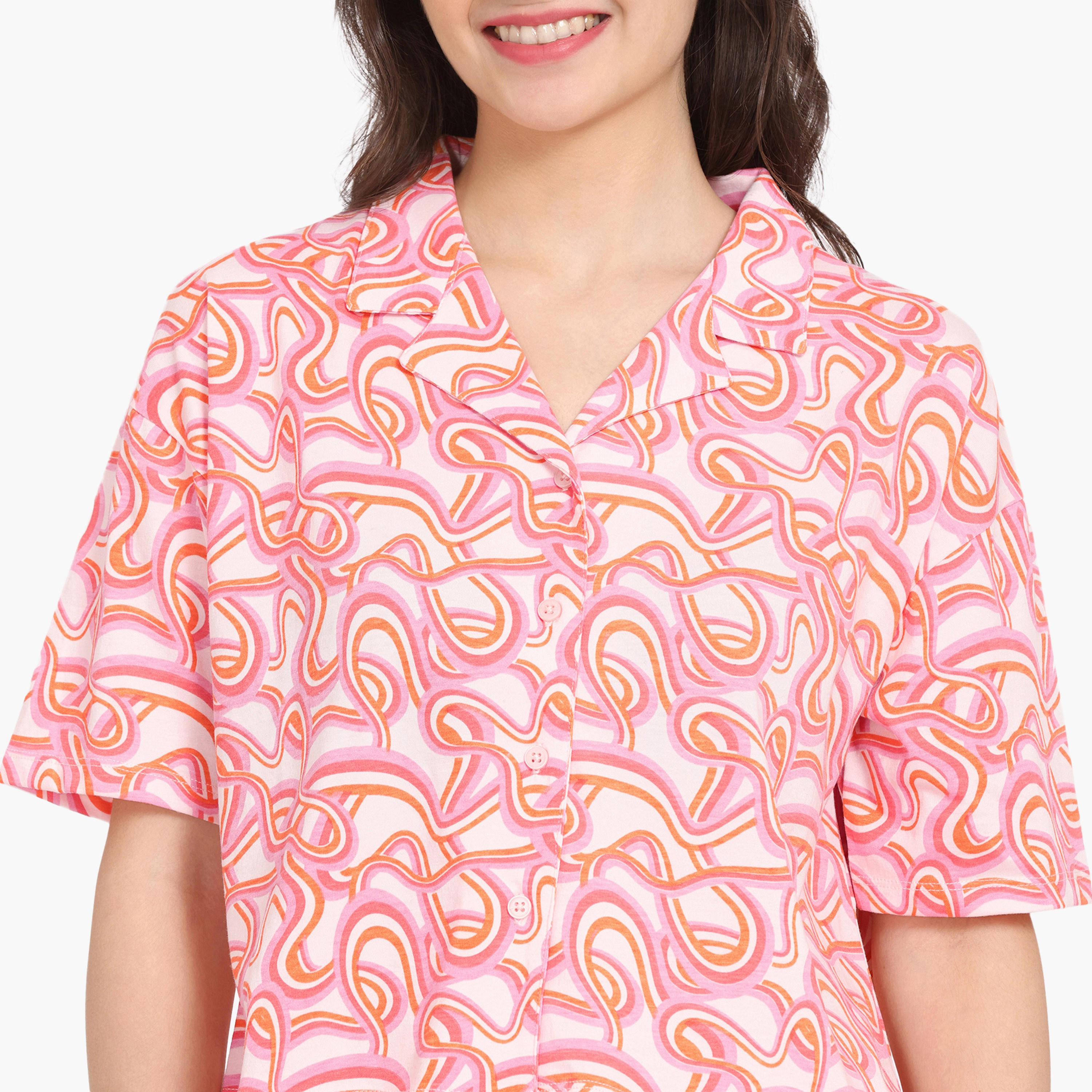 طقم شورت وقميص بياقة مطوية وطبعات من زيفامي-women-clothing-nightwear-pyjamas-shortsets-image-5