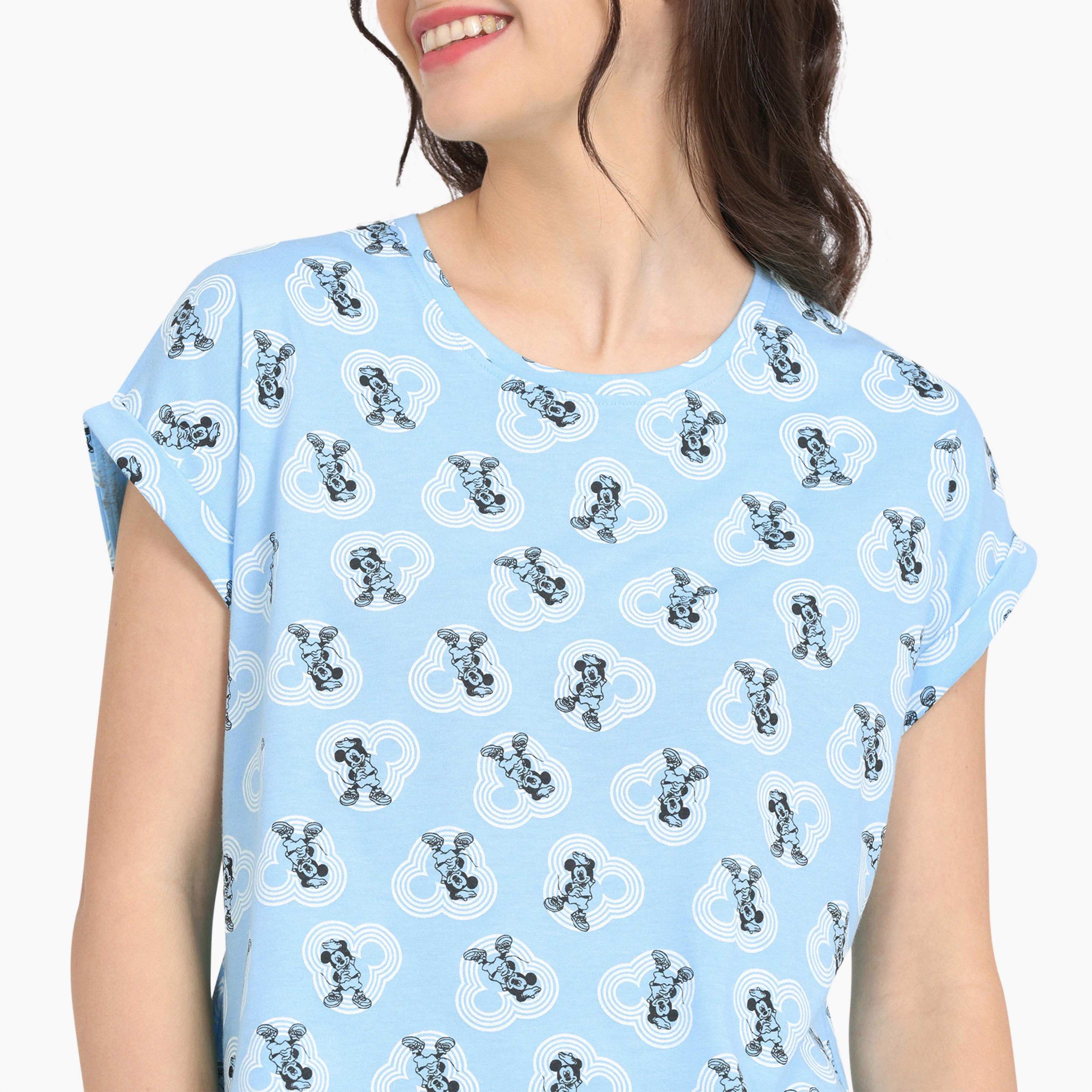 طقم شورت وتيشيرت بطبعات ميكي ماوس من زيفامي-women-clothing-nightwear-pyjamas-shortsets-image-5