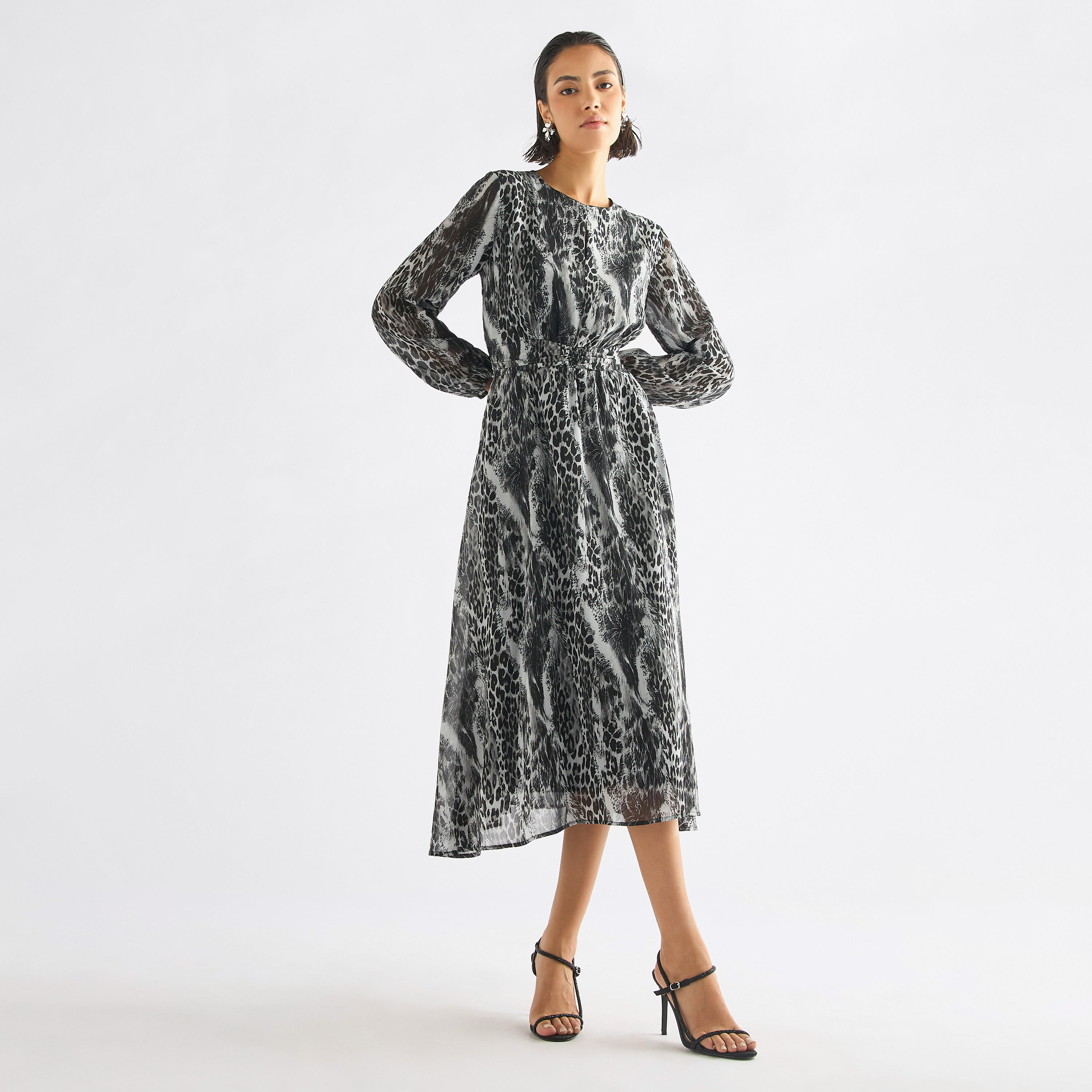 فستان ميدي بياقة مستديرة وأكمام طويلة وطبعات حيوانات-women-clothing-dresses-image-2