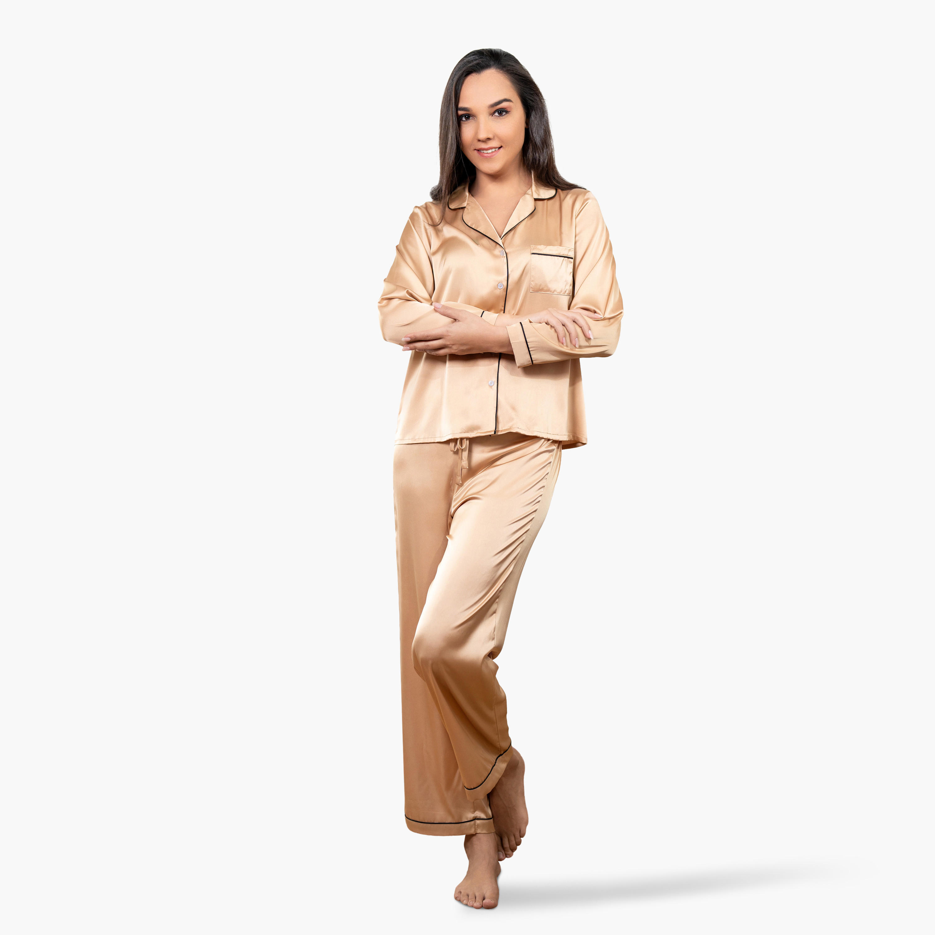 طقم قميص بياقة وبنطلون بيجاما من آدارايا-women-clothing-nightwear-pyjamas-longsets-image-3