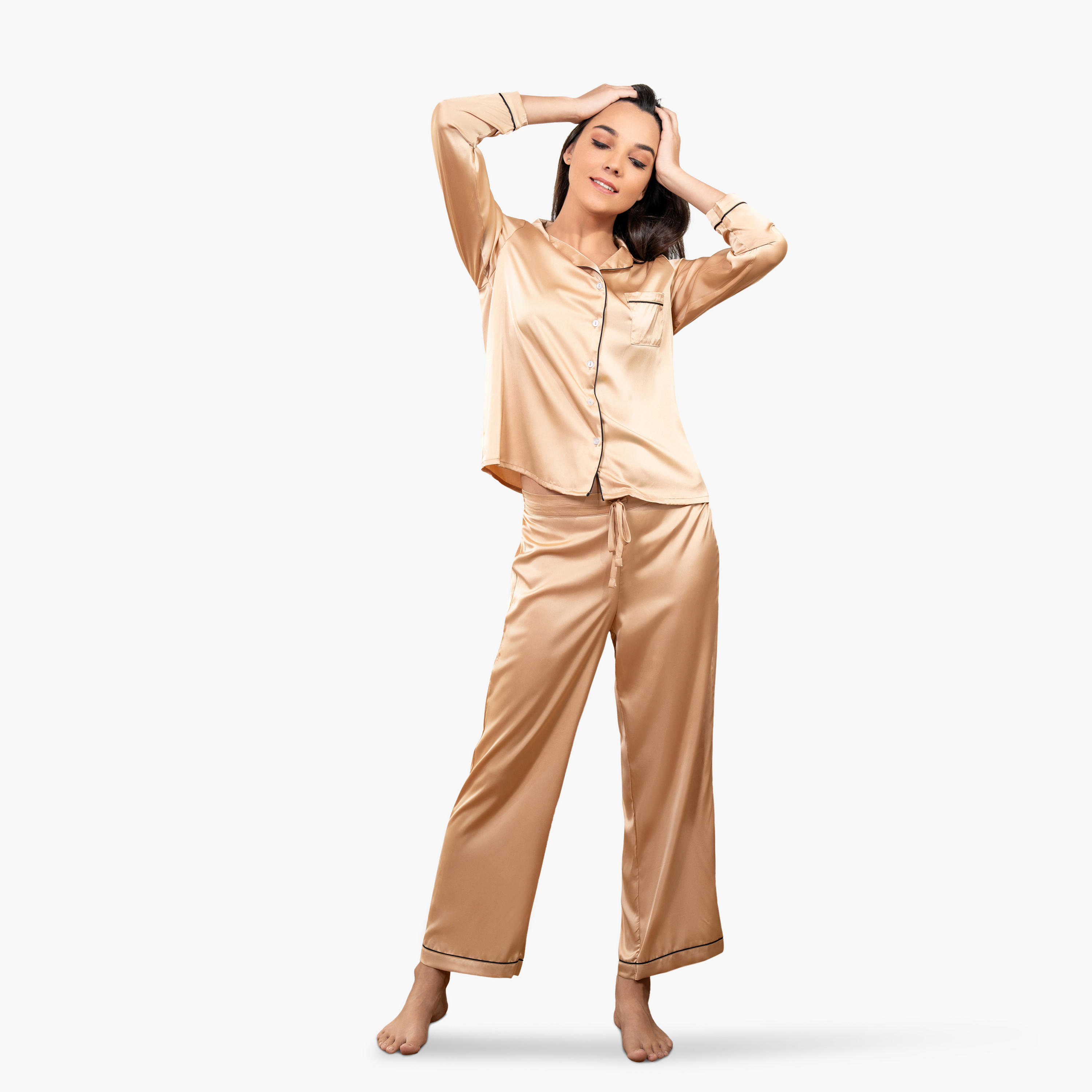 طقم قميص بياقة وبنطلون بيجاما من آدارايا-women-clothing-nightwear-pyjamas-longsets-image-2