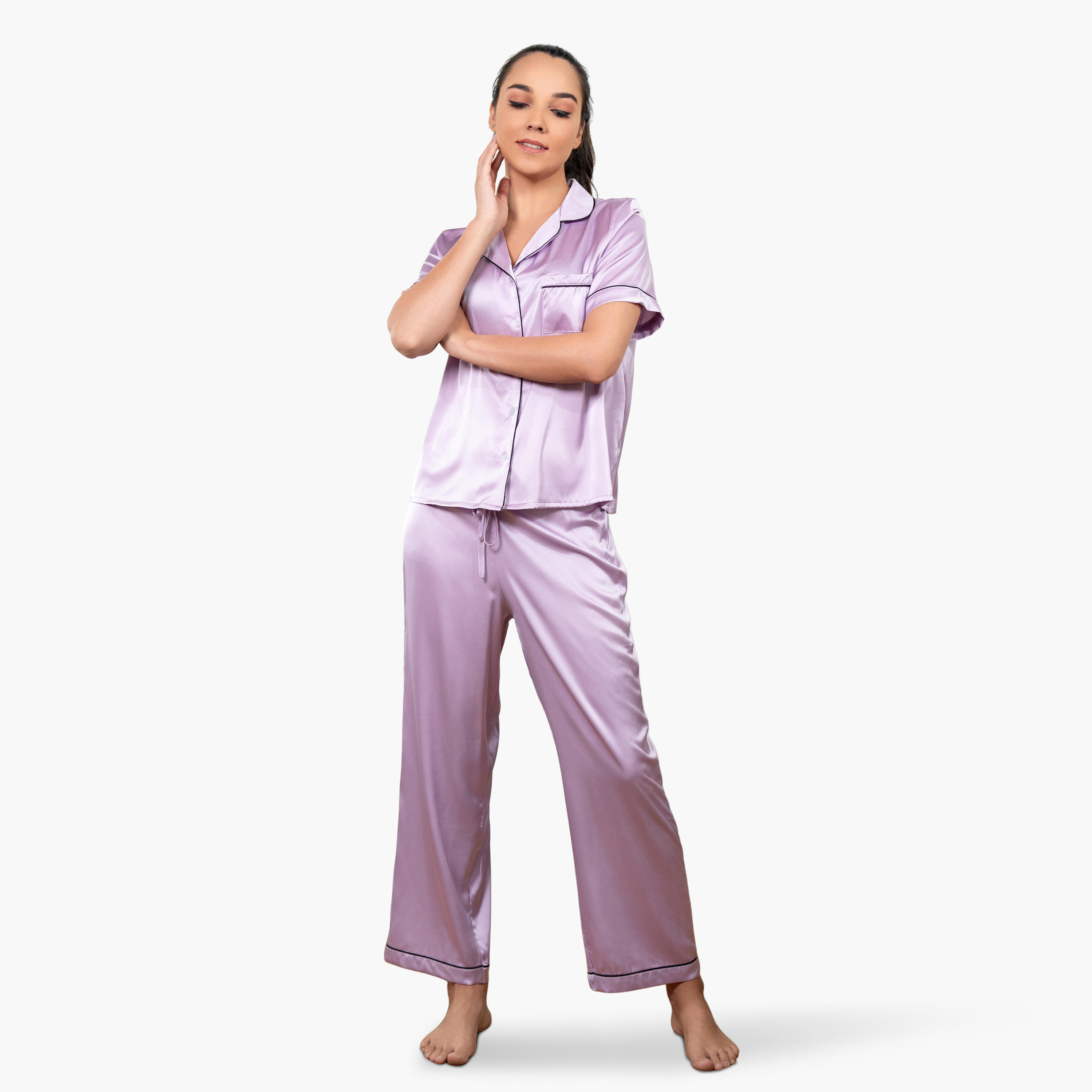 طقم قميص بياقة وبنطلون بيجاما من آدارايا-women-clothing-nightwear-pyjamas-longsets-image-3