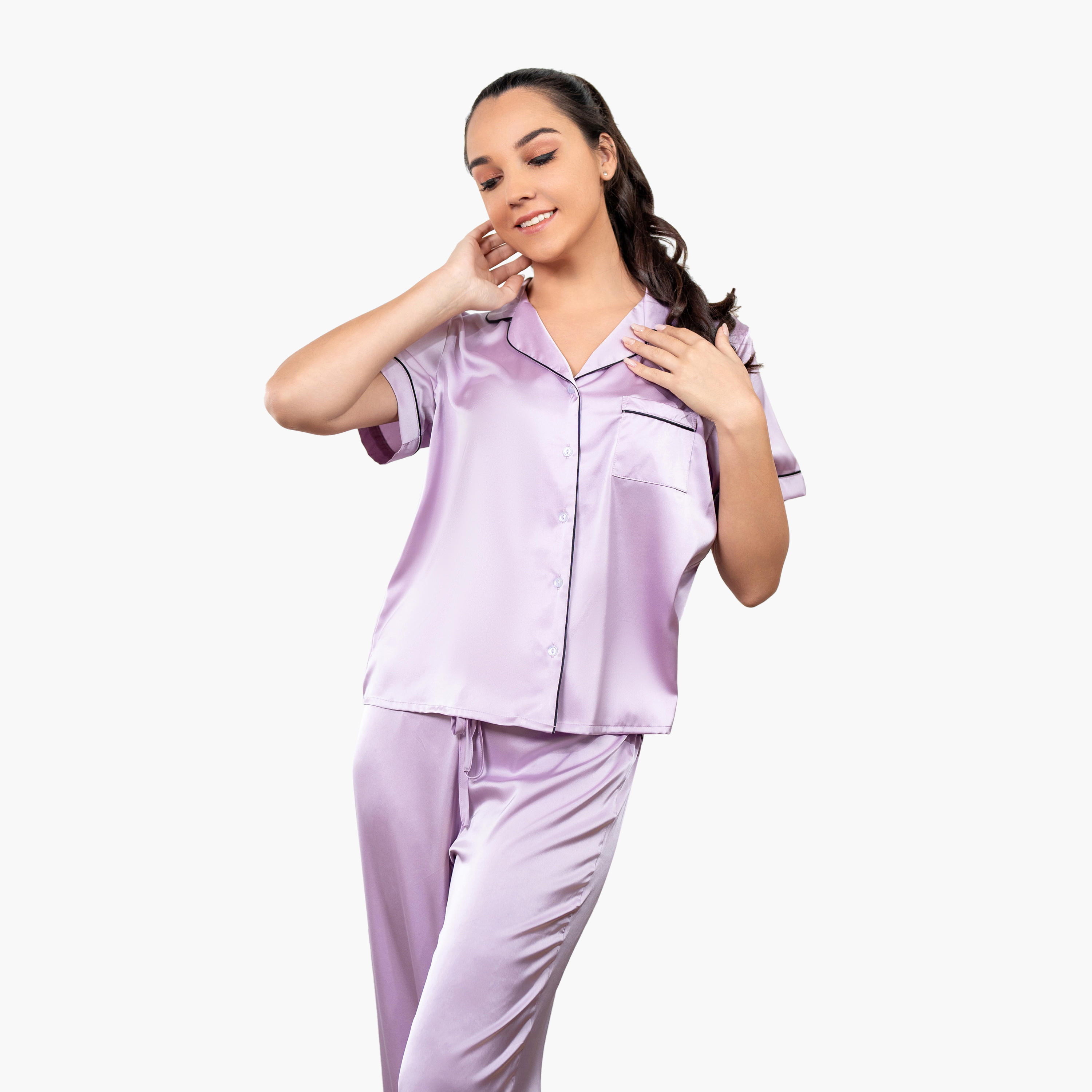 طقم قميص بياقة وبنطلون بيجاما من آدارايا-women-clothing-nightwear-pyjamas-longsets-image-1