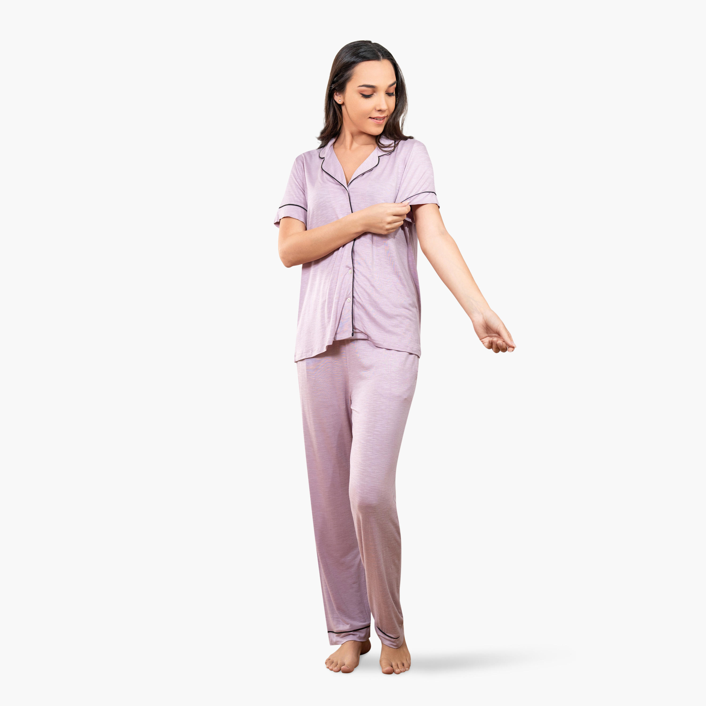 طقم قميص بياقة وبنطلون بيجاما من آدارايا-women-clothing-nightwear-pyjamas-longsets-image-4