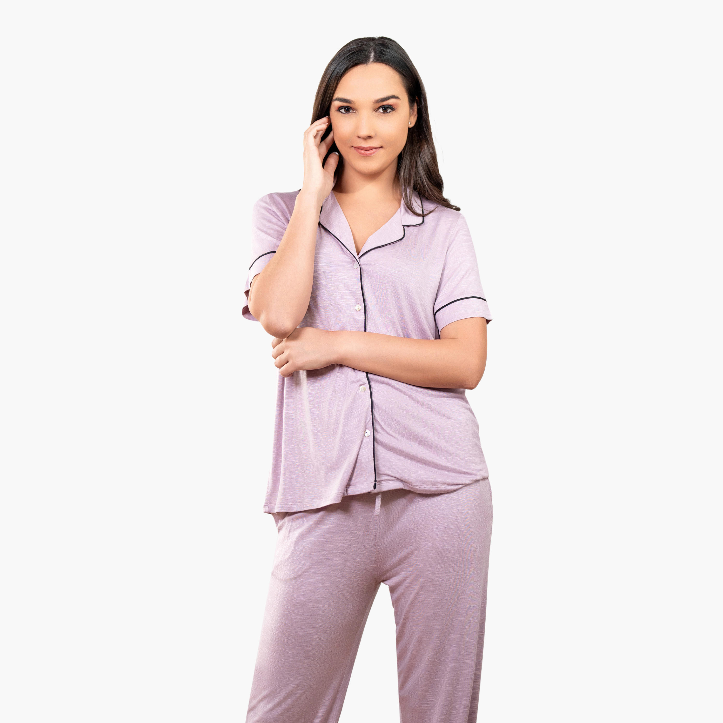 طقم قميص بياقة وبنطلون بيجاما من آدارايا-women-clothing-nightwear-pyjamas-longsets-image-2
