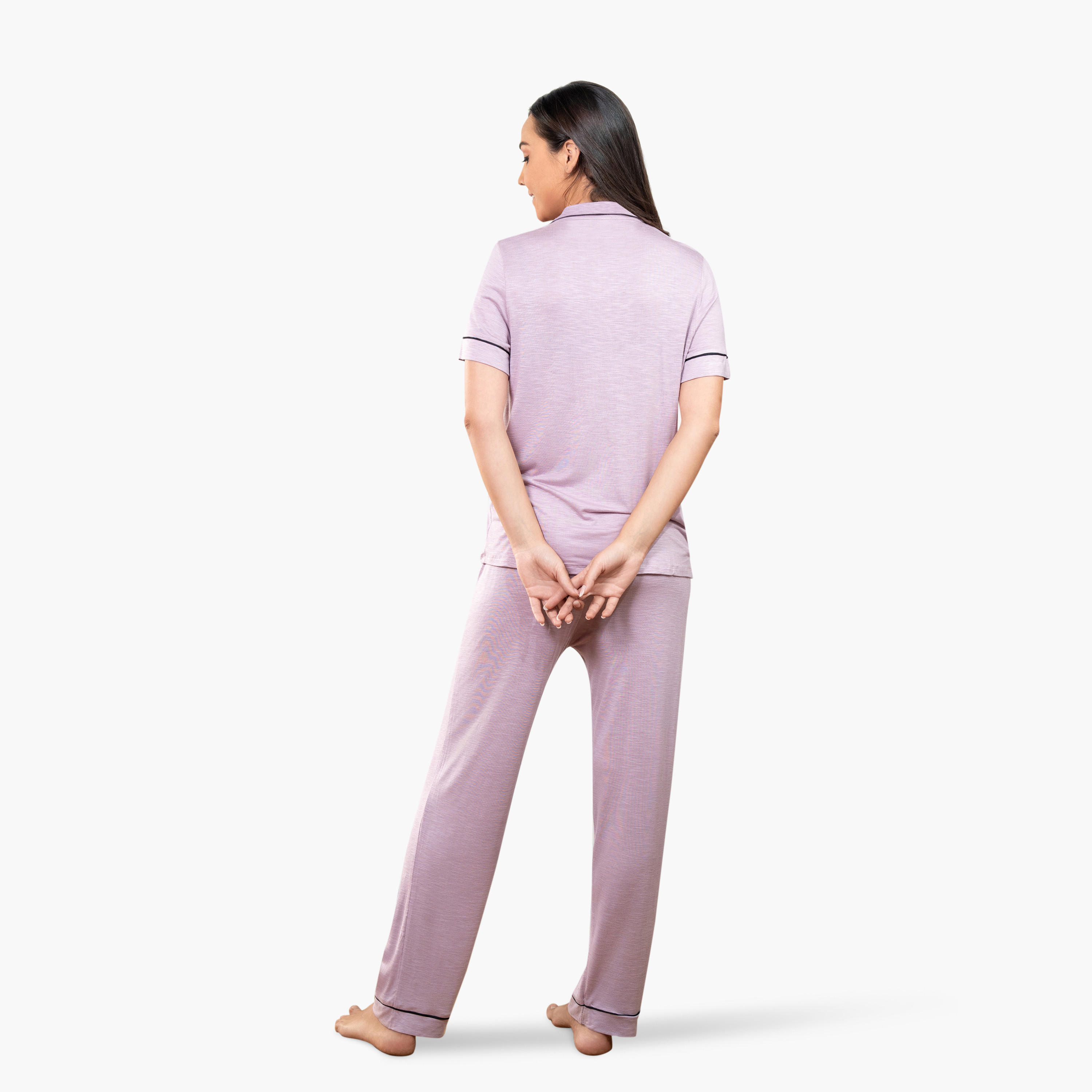 طقم قميص بياقة وبنطلون بيجاما من آدارايا-women-clothing-nightwear-pyjamas-longsets-image-1