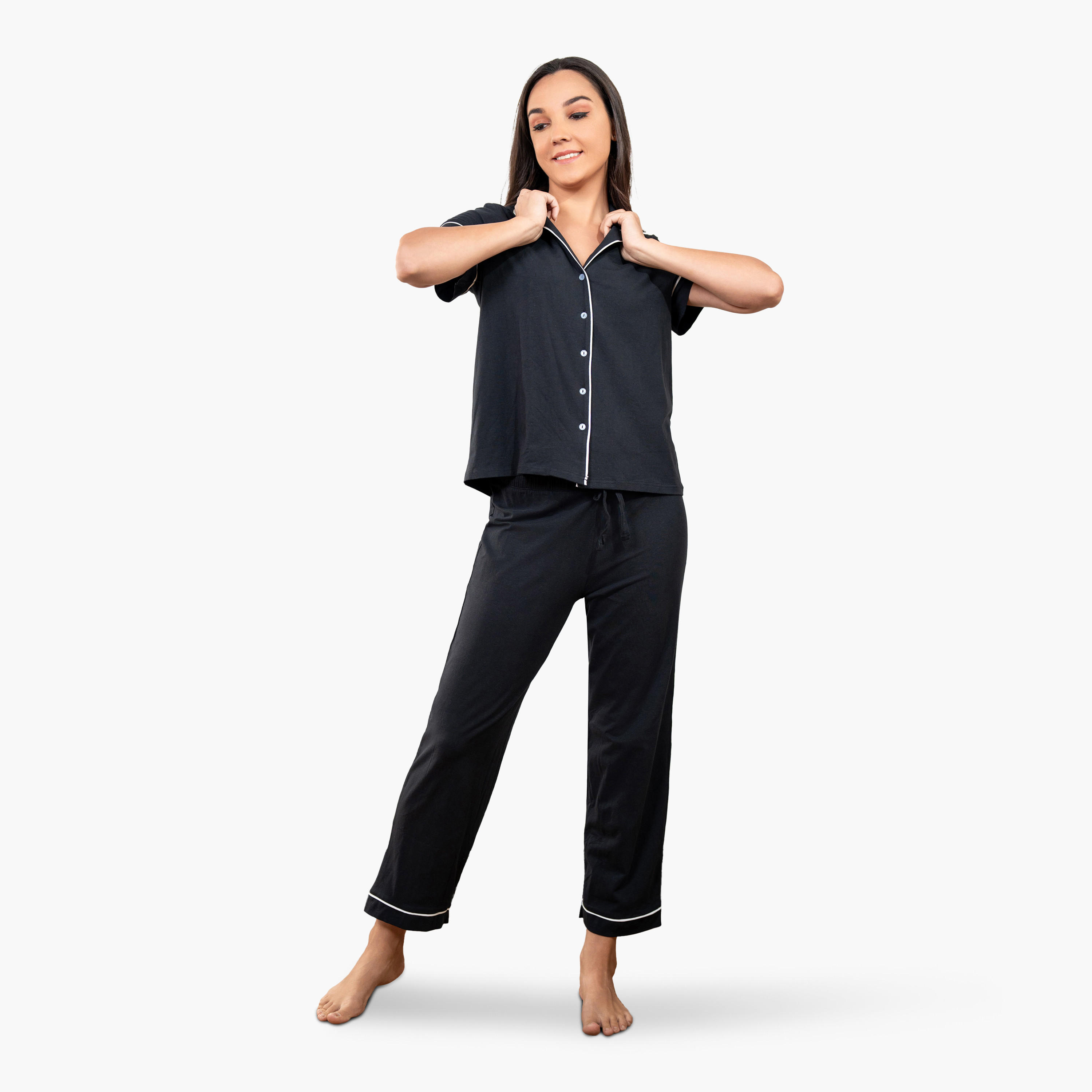 مجموعة قميص بياقة وبنطلون بيجاما وقناع عين من آدارايا-women-clothing-nightwear-pyjamas-longsets-image-1