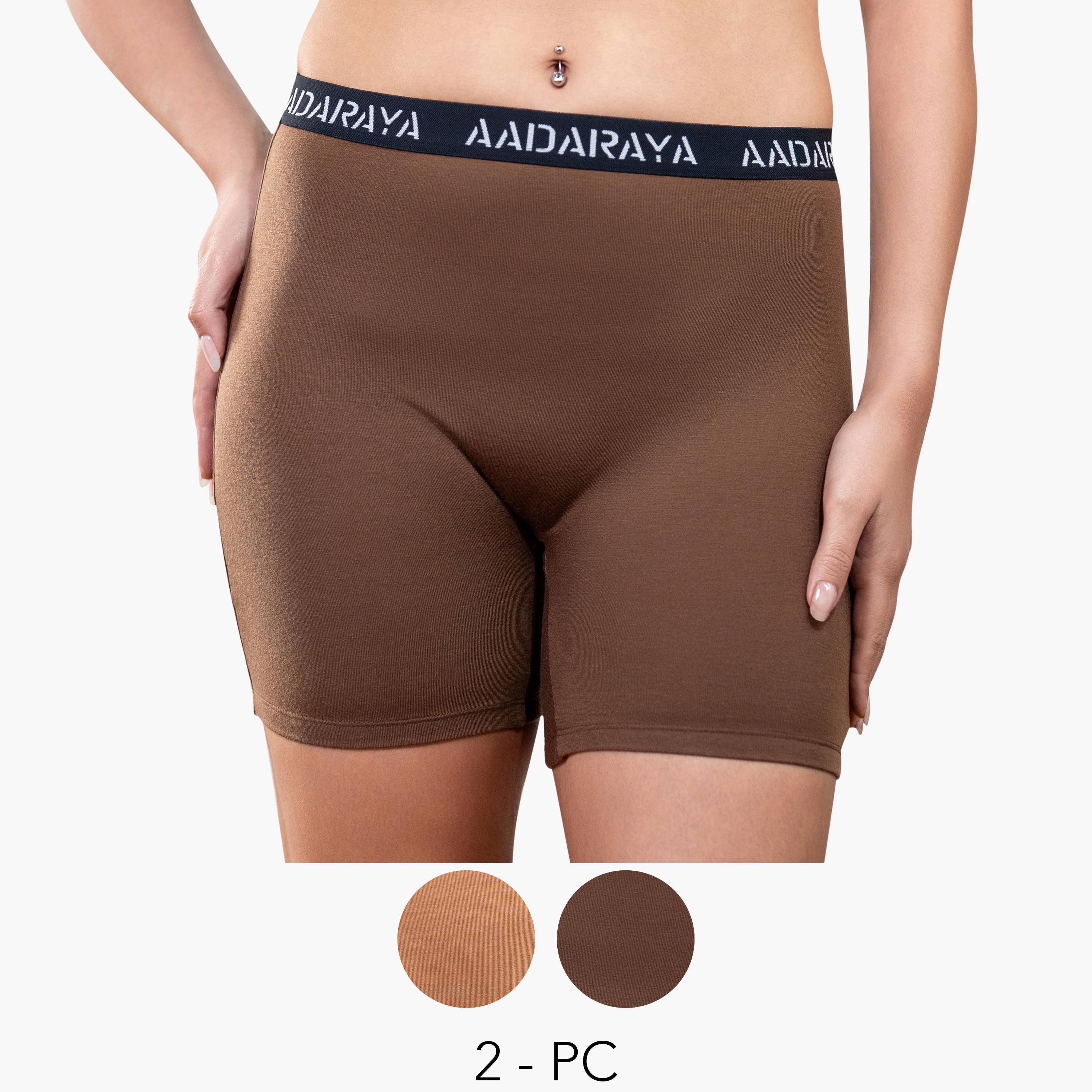 طقم سروال تشكيل جسم داخلي بخصر مطاطي وتفاصيل الشعار قطعتين من آدارايا-women-clothing-lingerie-panties-image-1