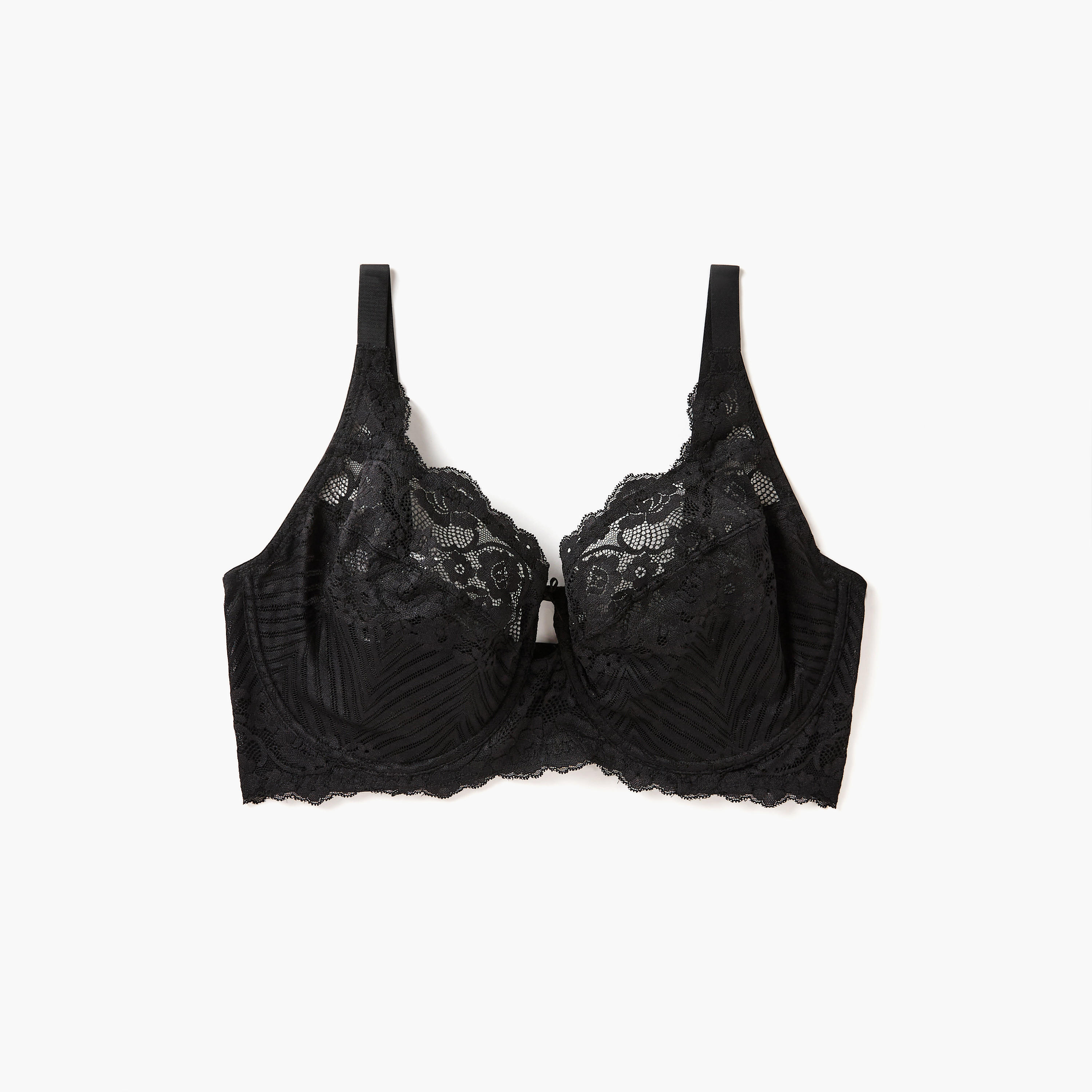 Aadaraya Lace Textured Balconette Bra with Hook and Eye Closure-women-clothing-lingerie-bras-image-5