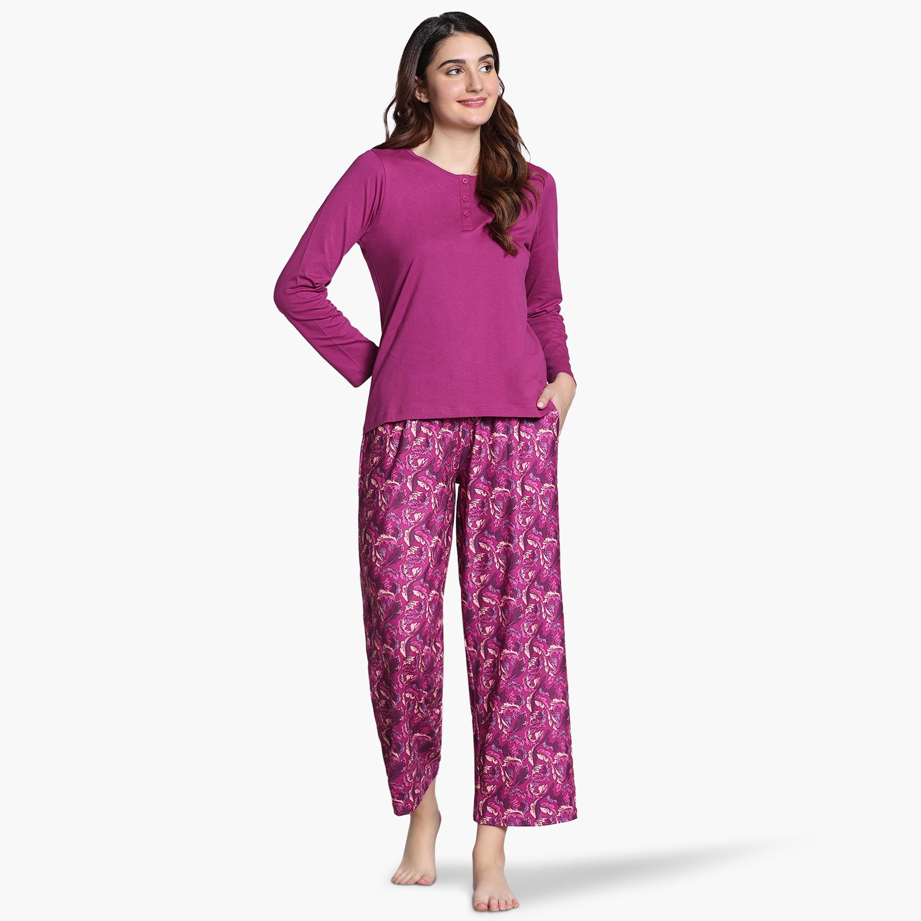Zivame Leaf Print Pyjama Set-women-clothing-nightwear-pyjamas-longsets-image-1