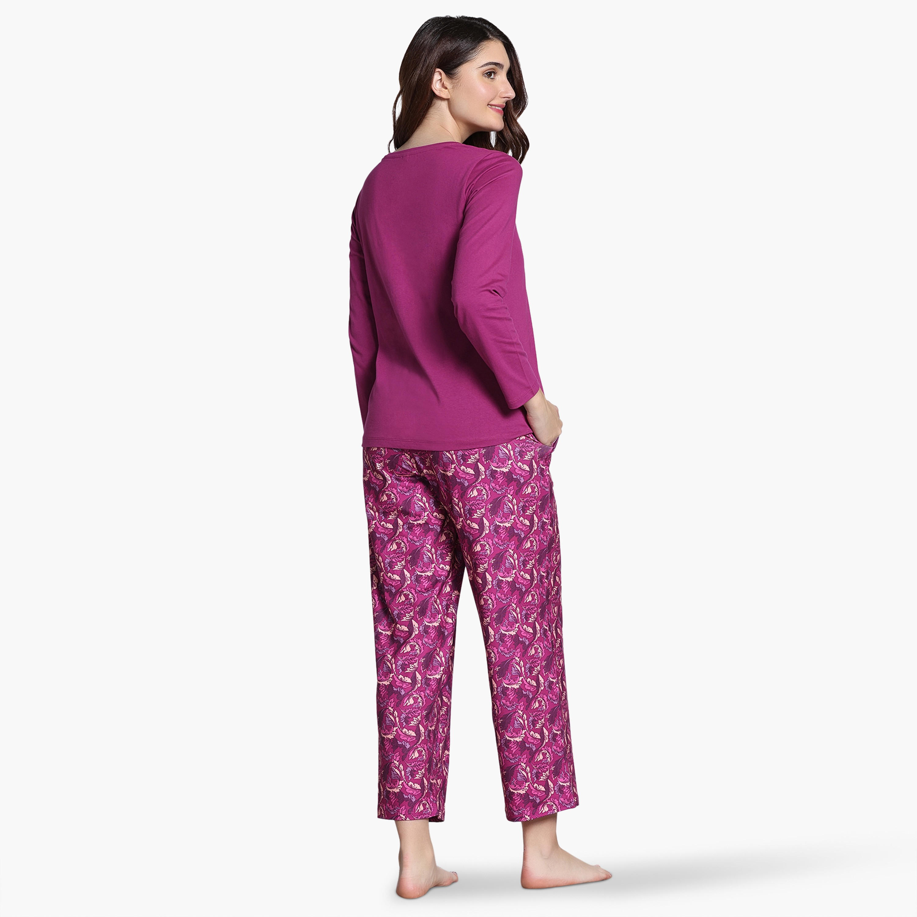 Zivame Leaf Print Pyjama Set-women-clothing-nightwear-pyjamas-longsets-image-3